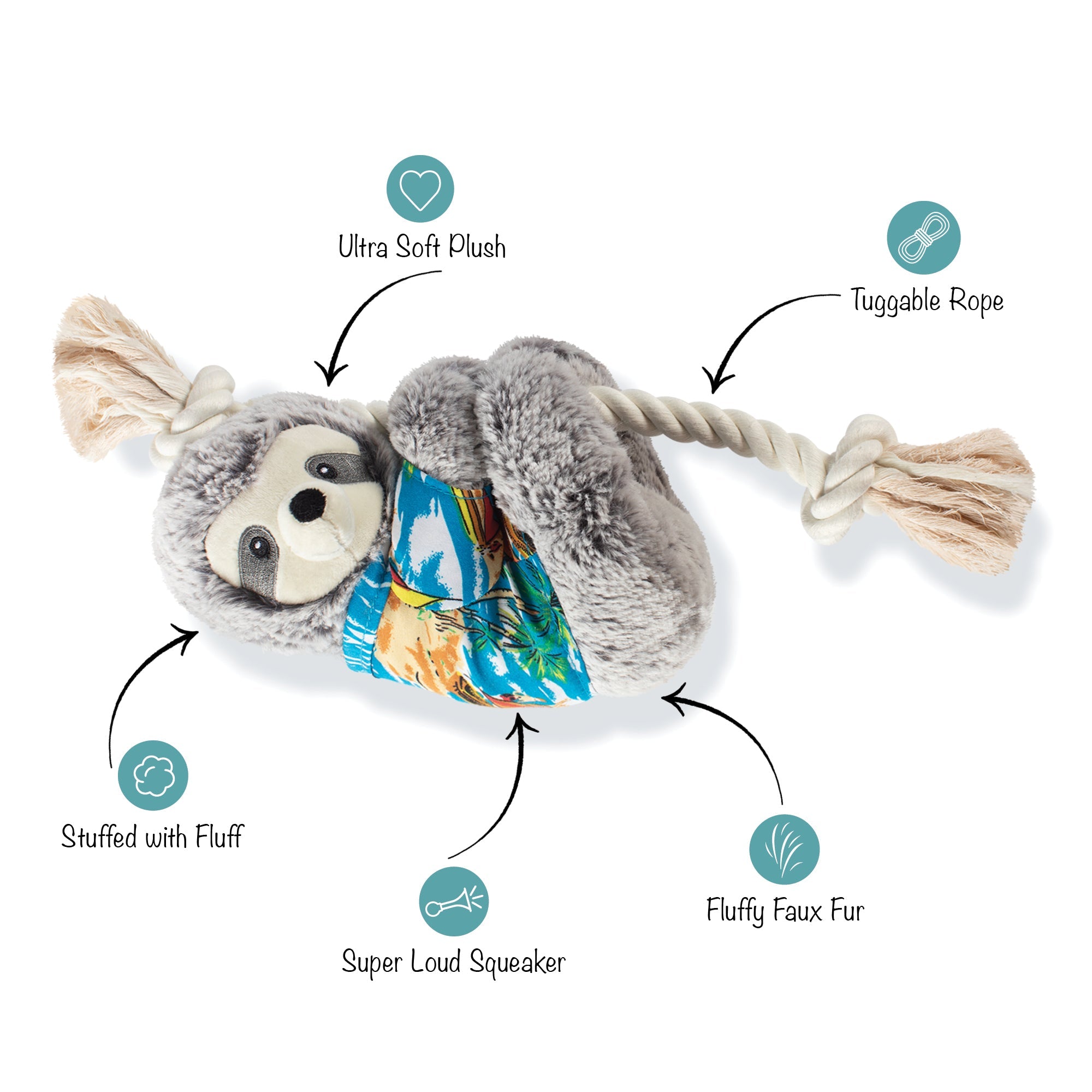 Summer Ray the Sloth Plush Dog Toy