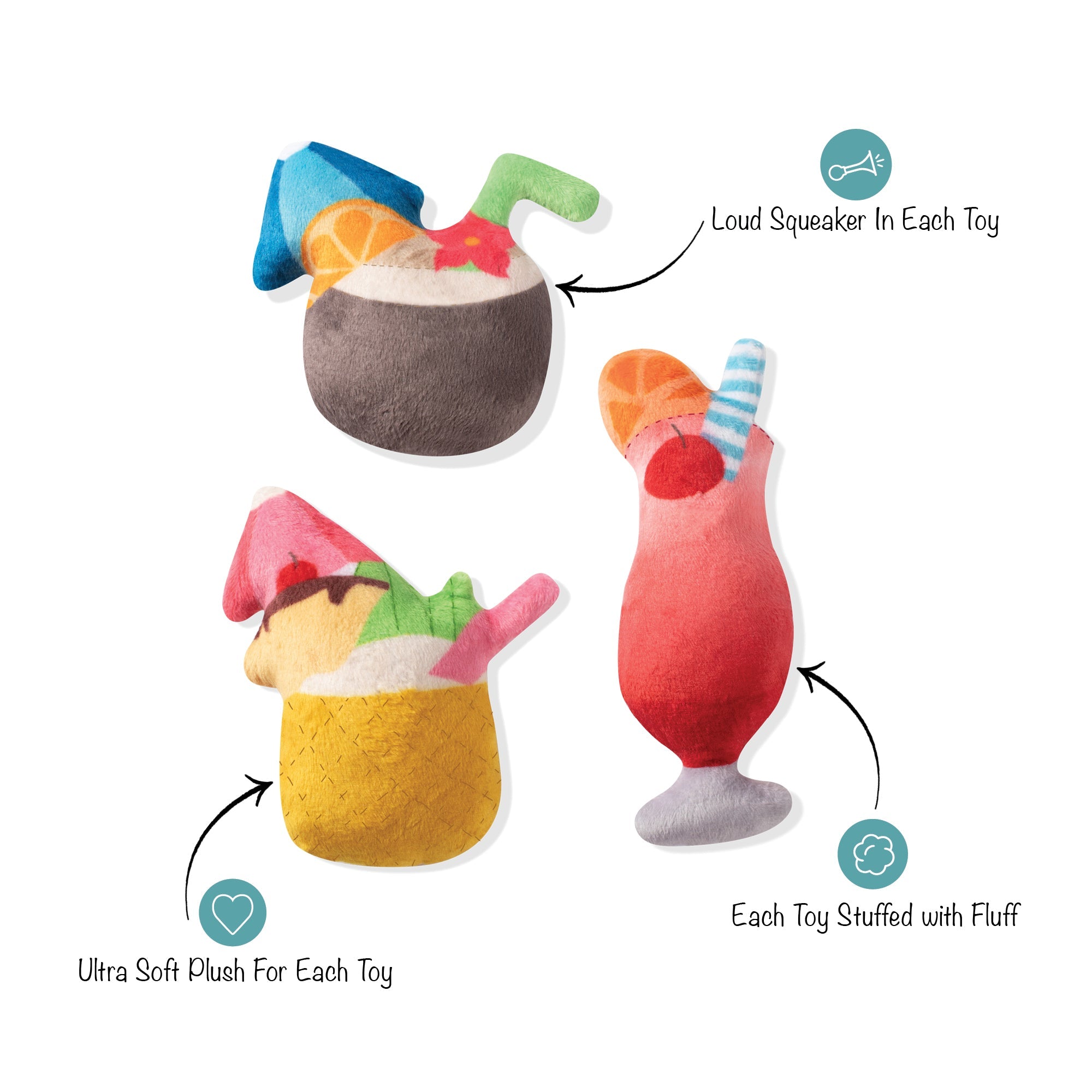 Tropical Ruff Punch 3pc Mini Plush Dog Toy Set