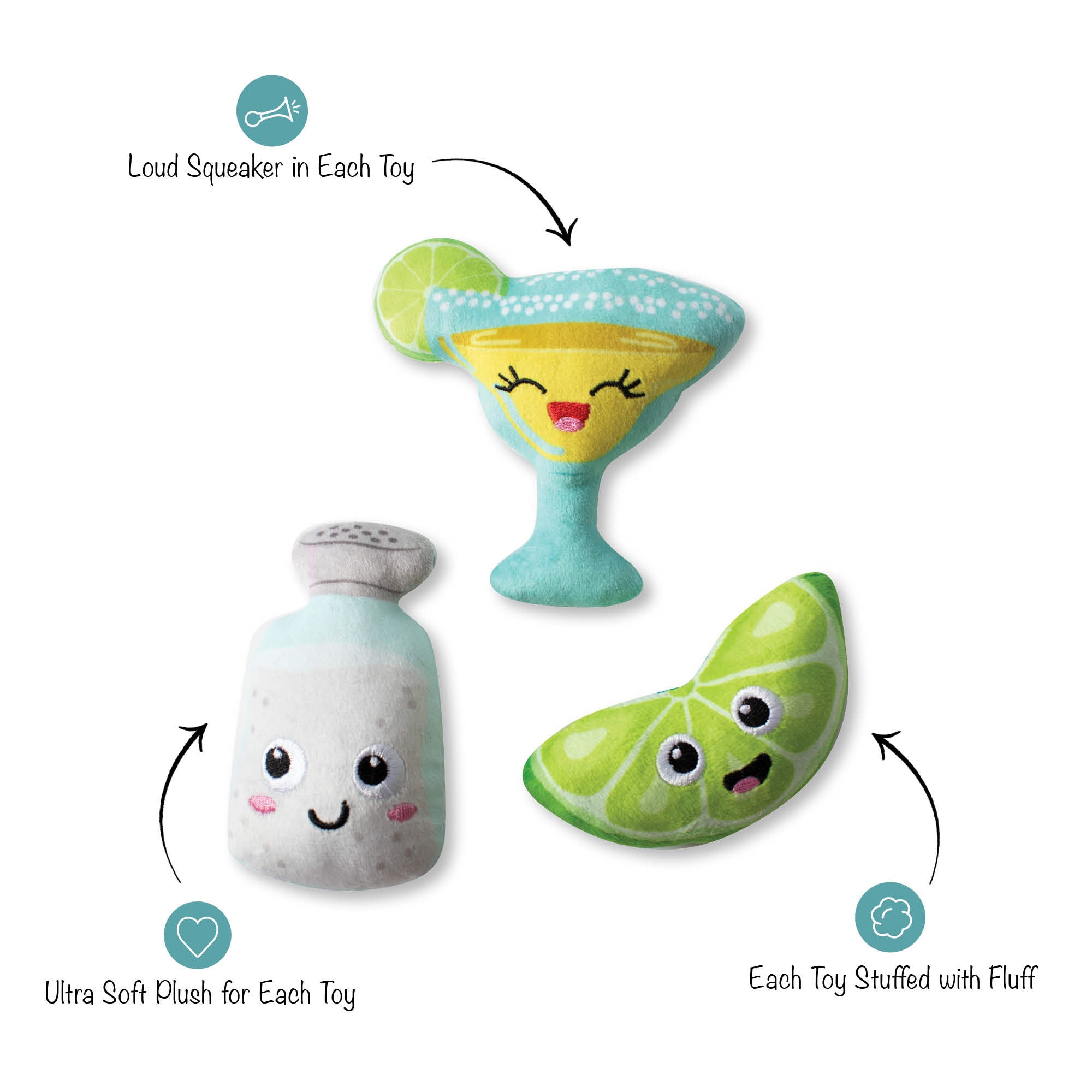On Margarita Time 3pc Mini Plush Dog Toy Set