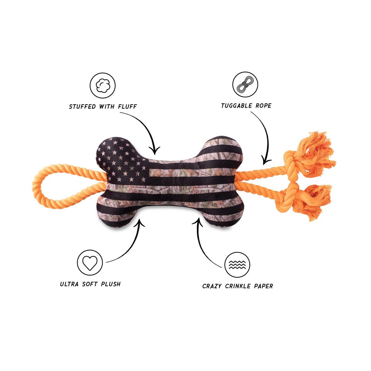 Wagsdale Camo Up America Plush Dog Toy With Rope