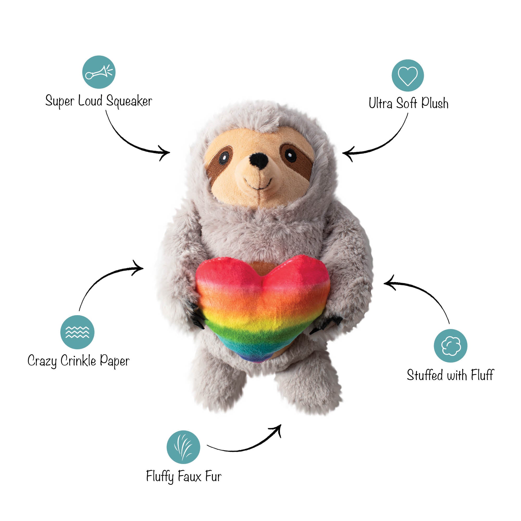 Rainbow Sloth Plush Dog Toy