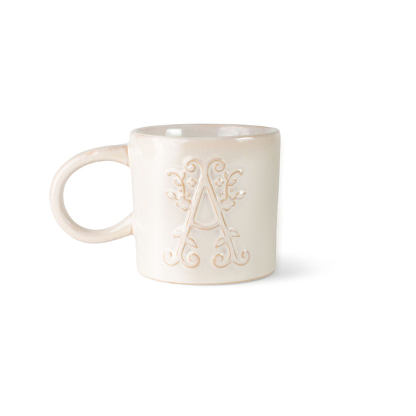WHITE FLORAL "A" ARTISAN MONOGRAM MUG Fringe Studio