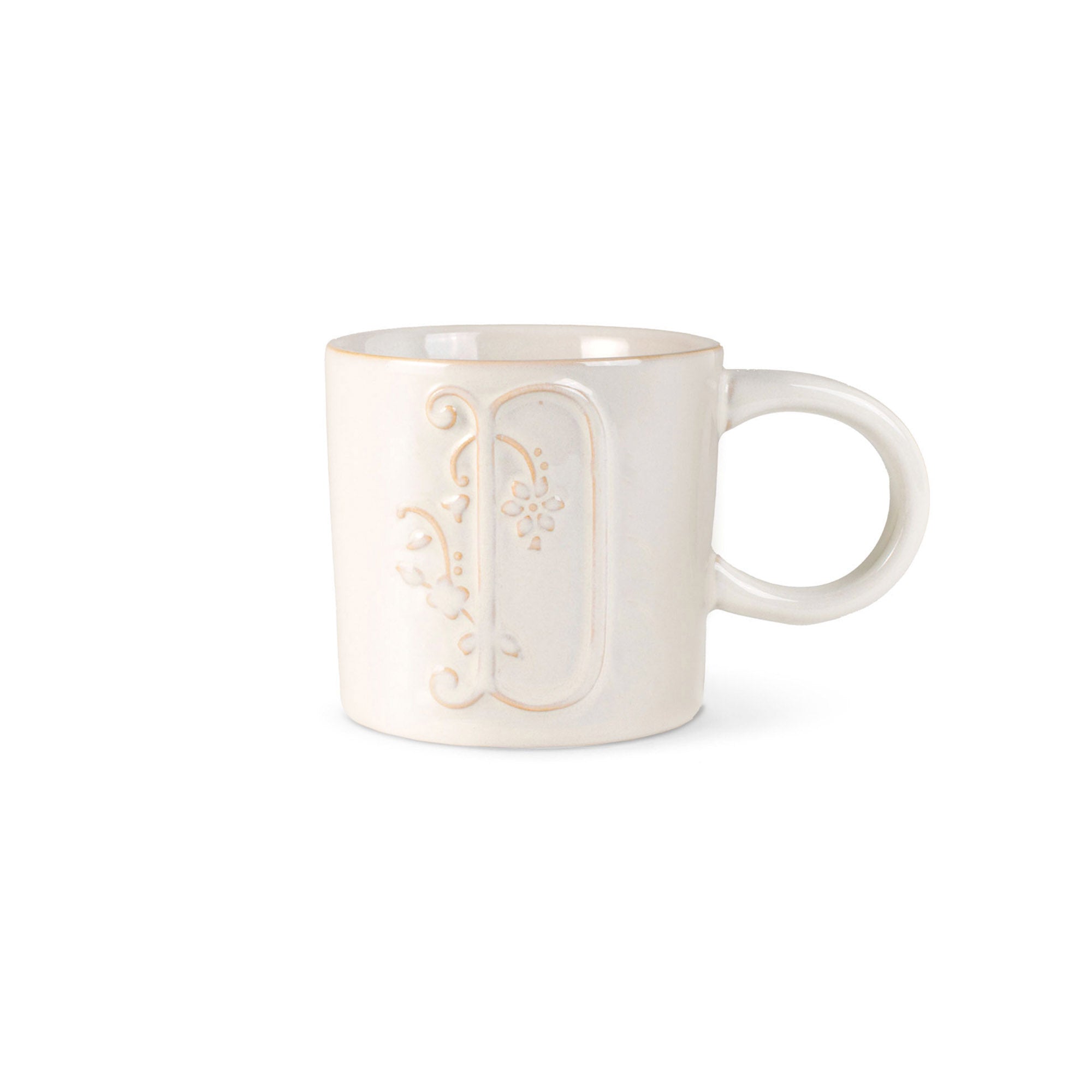 White Floral "D" Artisan Monogram Mug