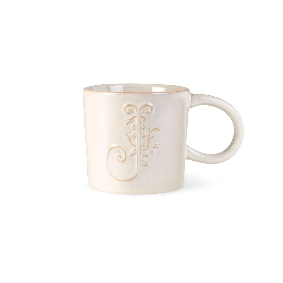 White Floral "J" Artisan Monogram Mug