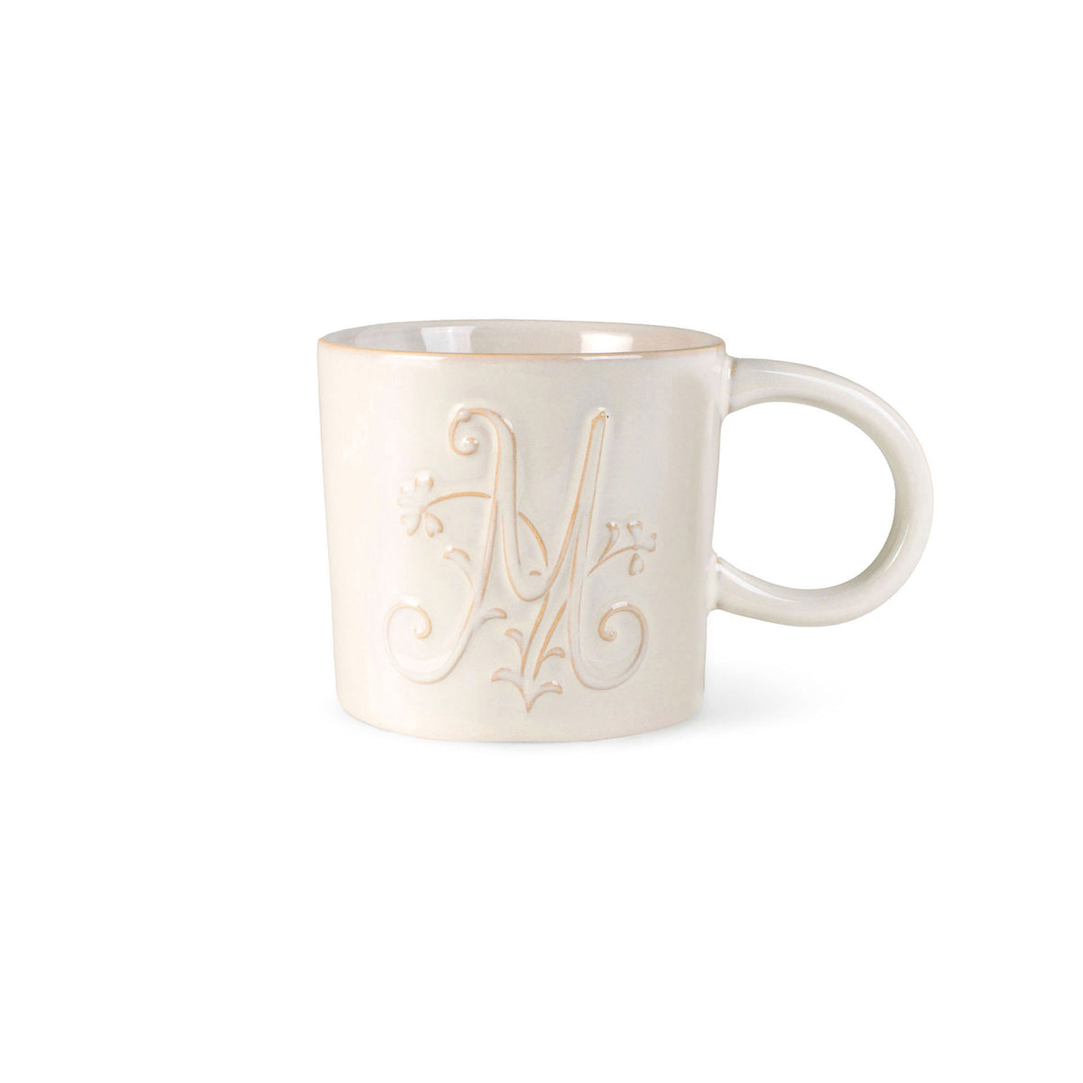White Floral "M" Artisan Monogram Mug