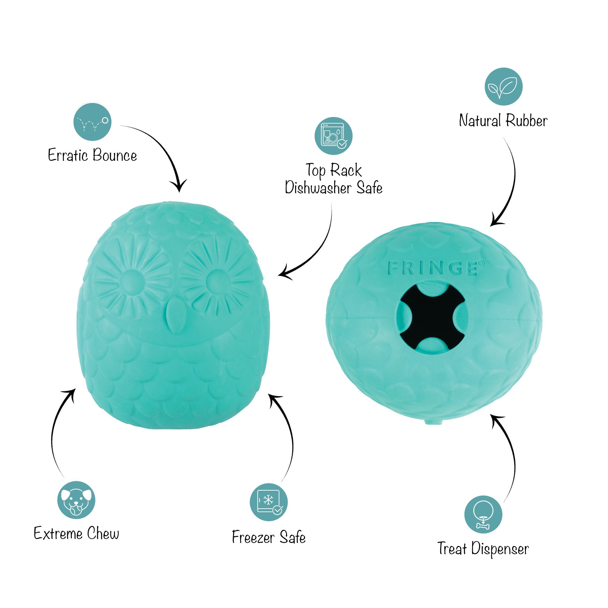 You're A Hoot Turquoise Rubber Dog Toy