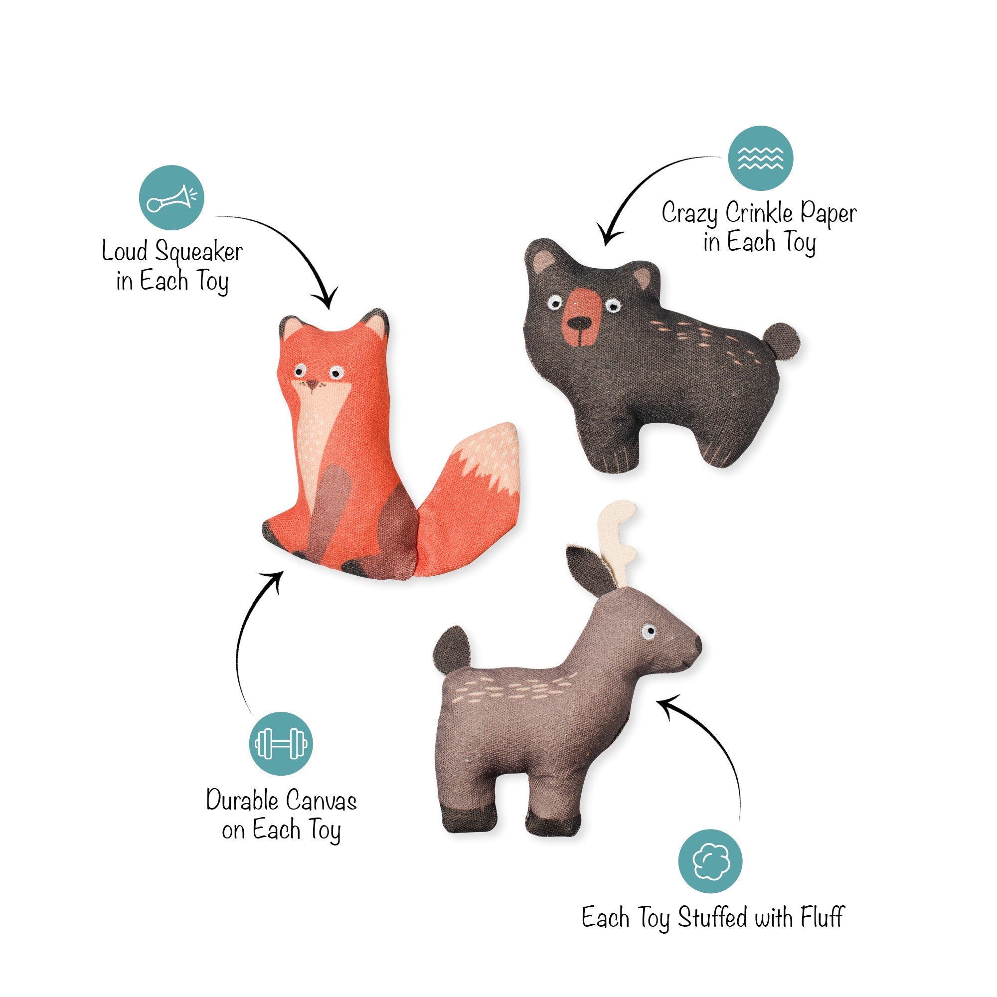 Forest Friends 3pc Mini Canvas Dog Toy Set