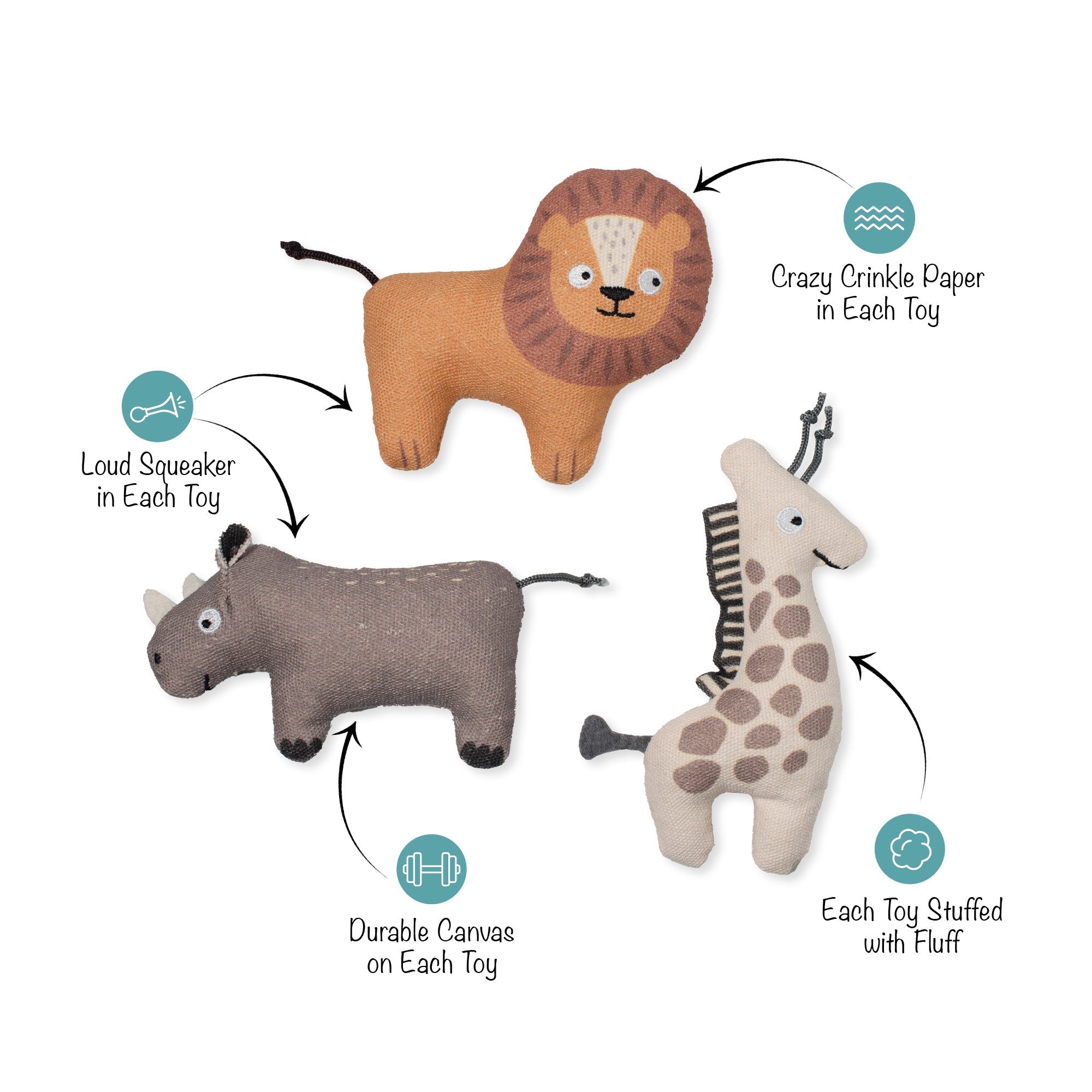 Feeling Wild 3pc Mini Canvas Dog Toy Set