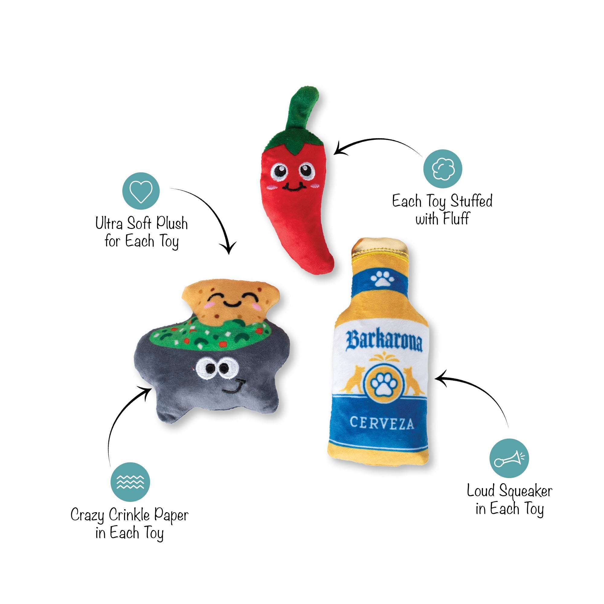 Happy Hour Pack 3pc Mini Plush Dog Toy Set