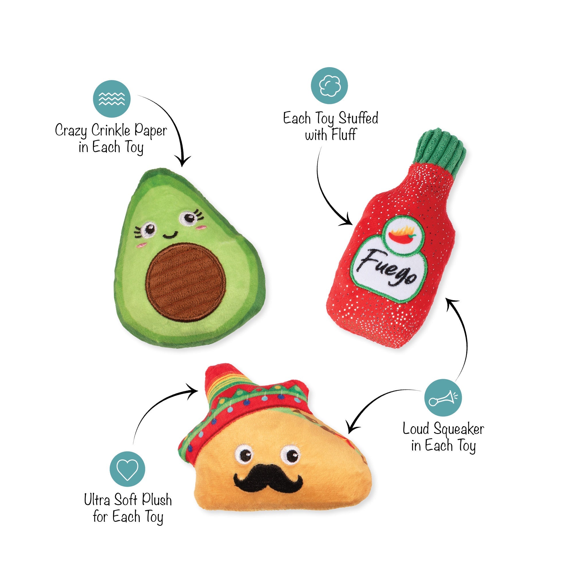 Taste The Heat 3pc Mini Plush Dog Toy Set
