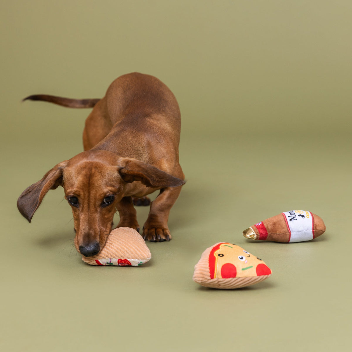 Slice N' Sip 3pc Mini Plush Dog Toy Set