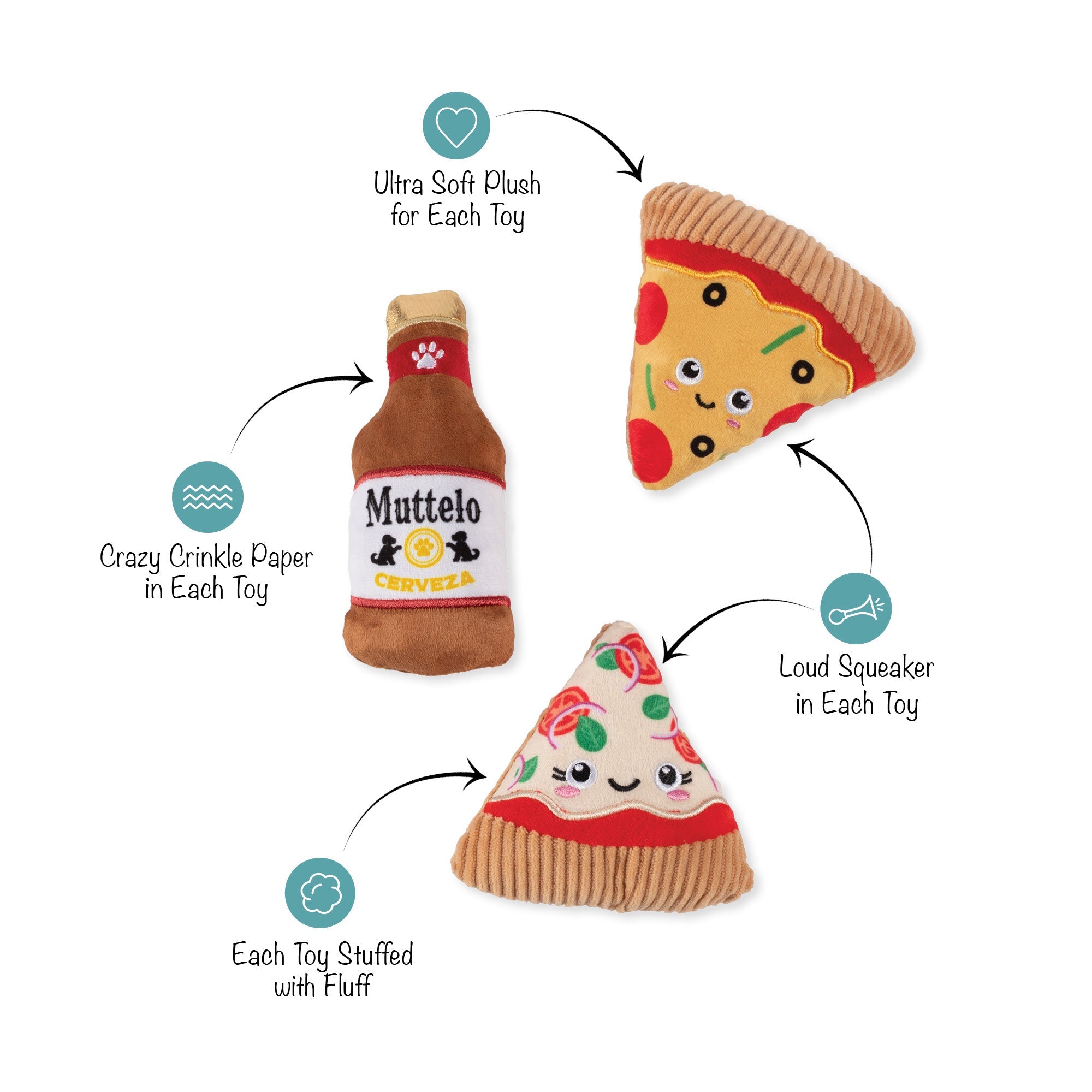 Slice N' Sip 3pc Mini Plush Dog Toy Set