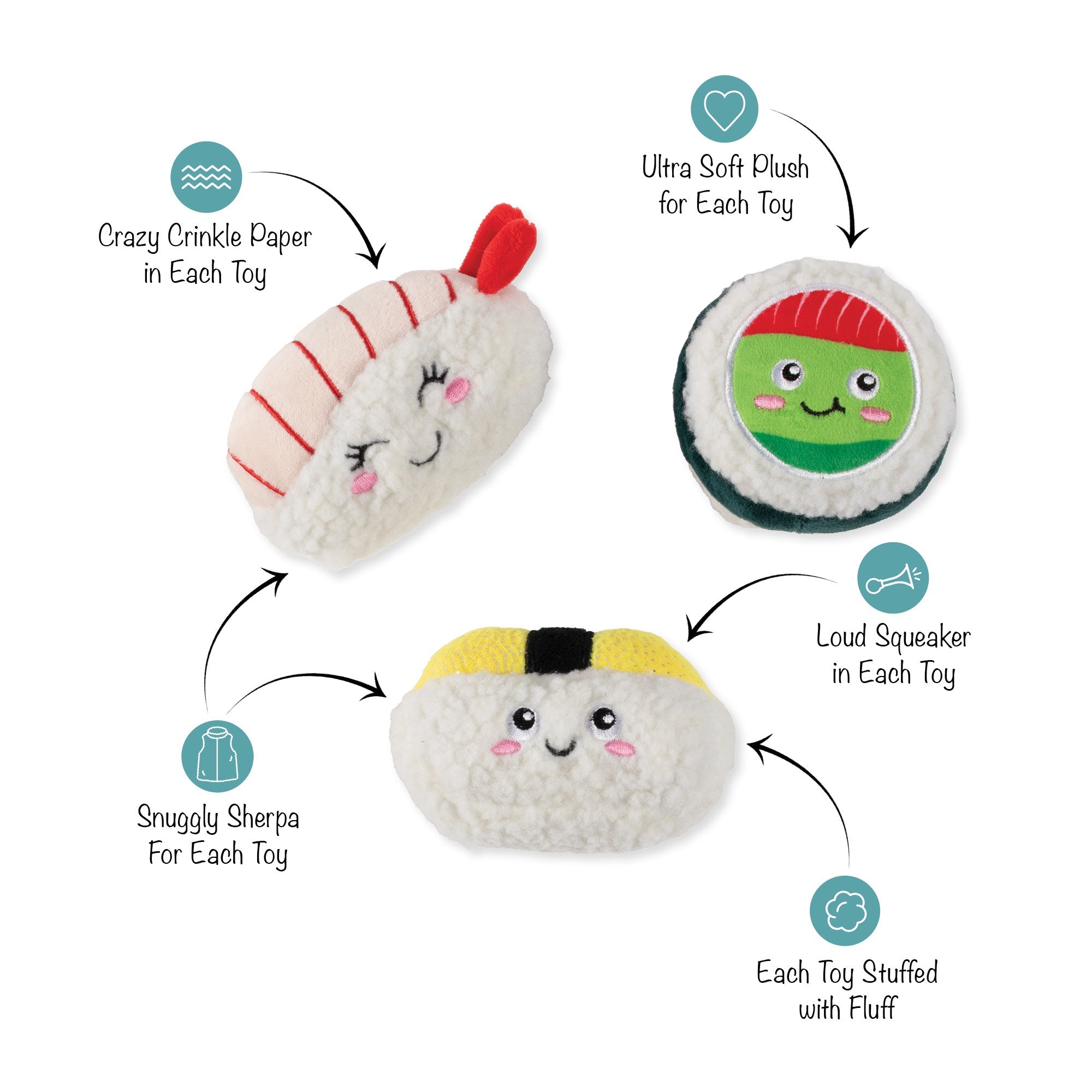 Rice To Meet You 3pc Mini Plush Dog Toy Set