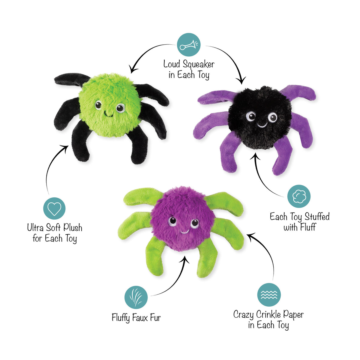 Webbed In Mischief 3pc Mini Plush Dog Toy Set