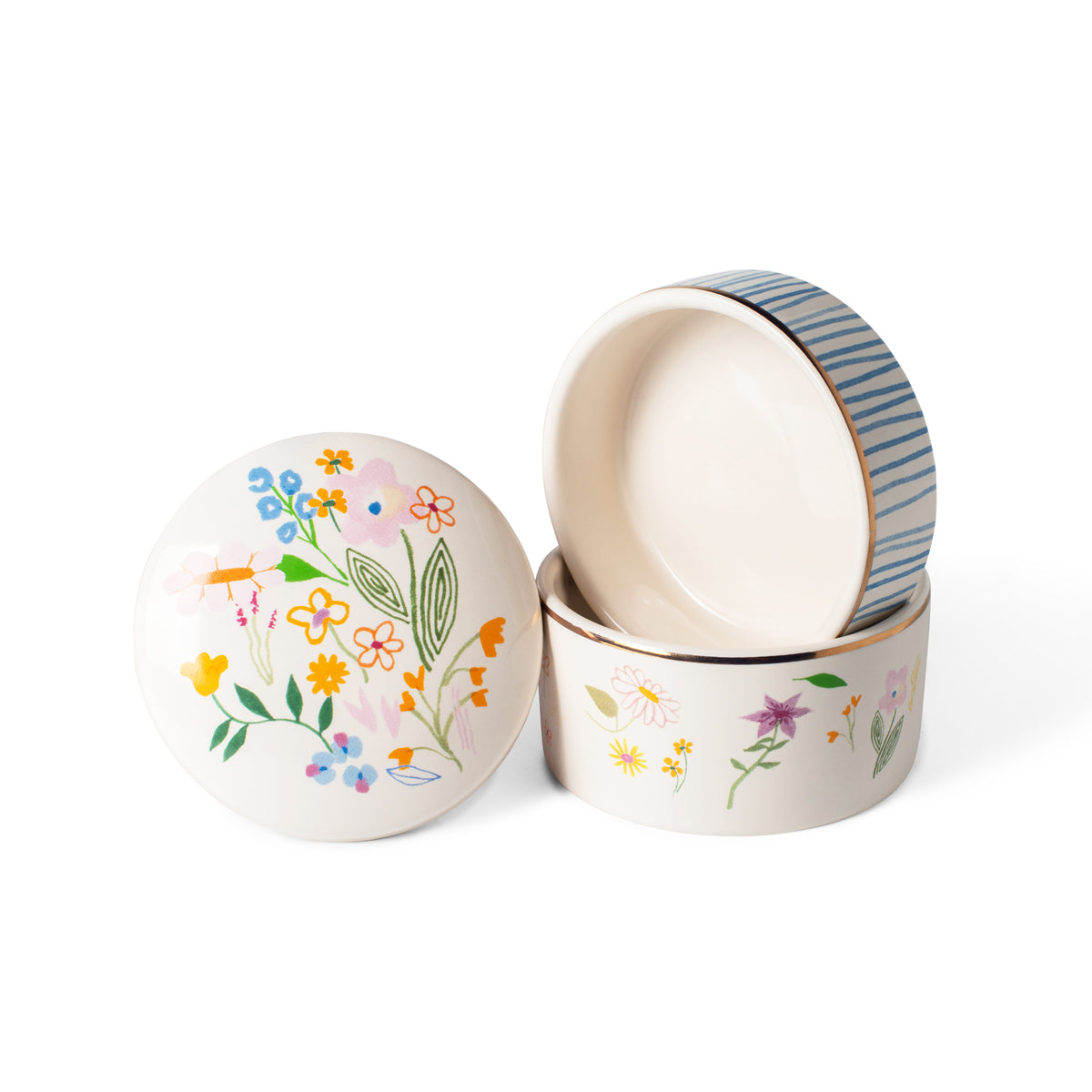 Floral Doodle Stacked Trinket Boxes
