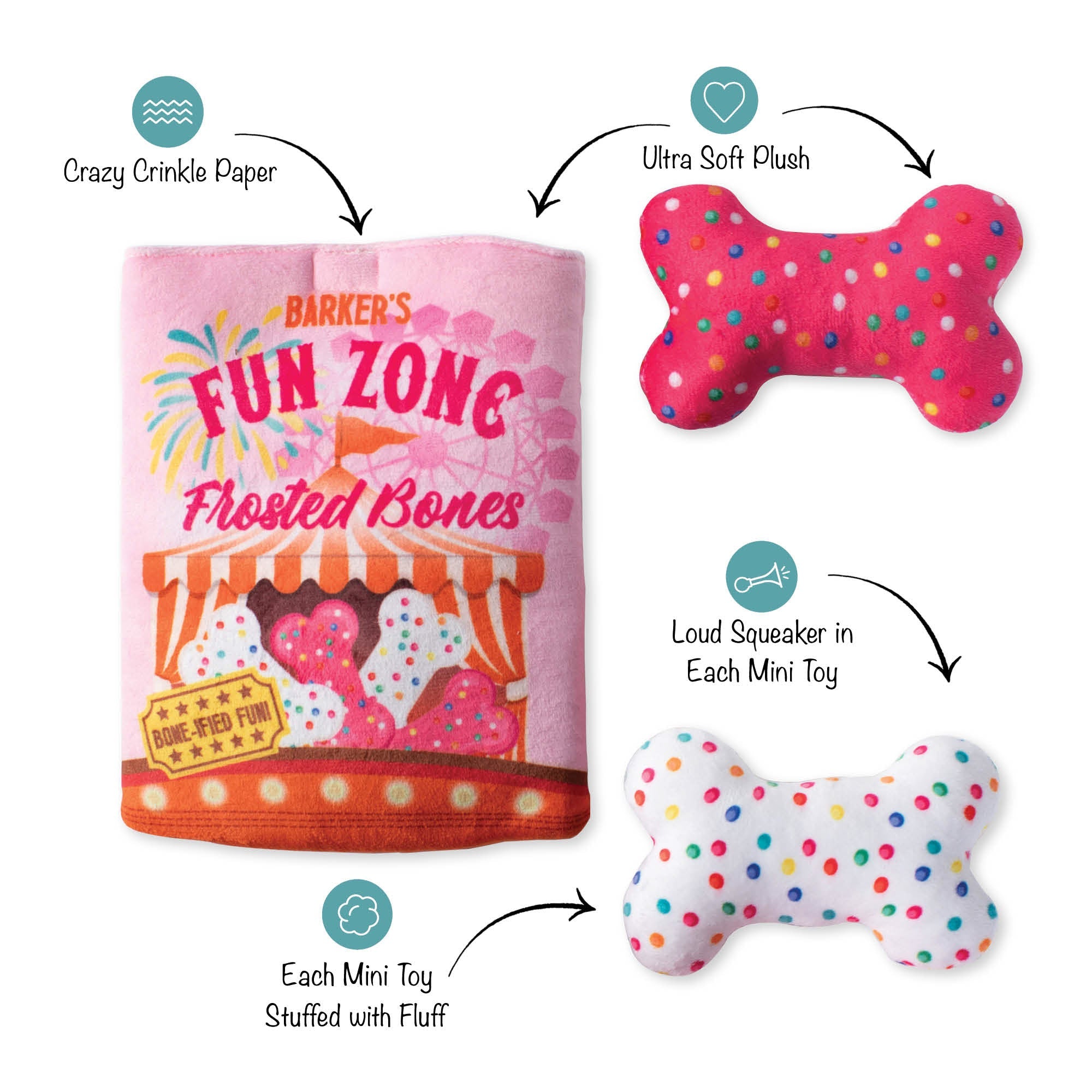 Fun Zone Bones Burrow Plush Dog Toy