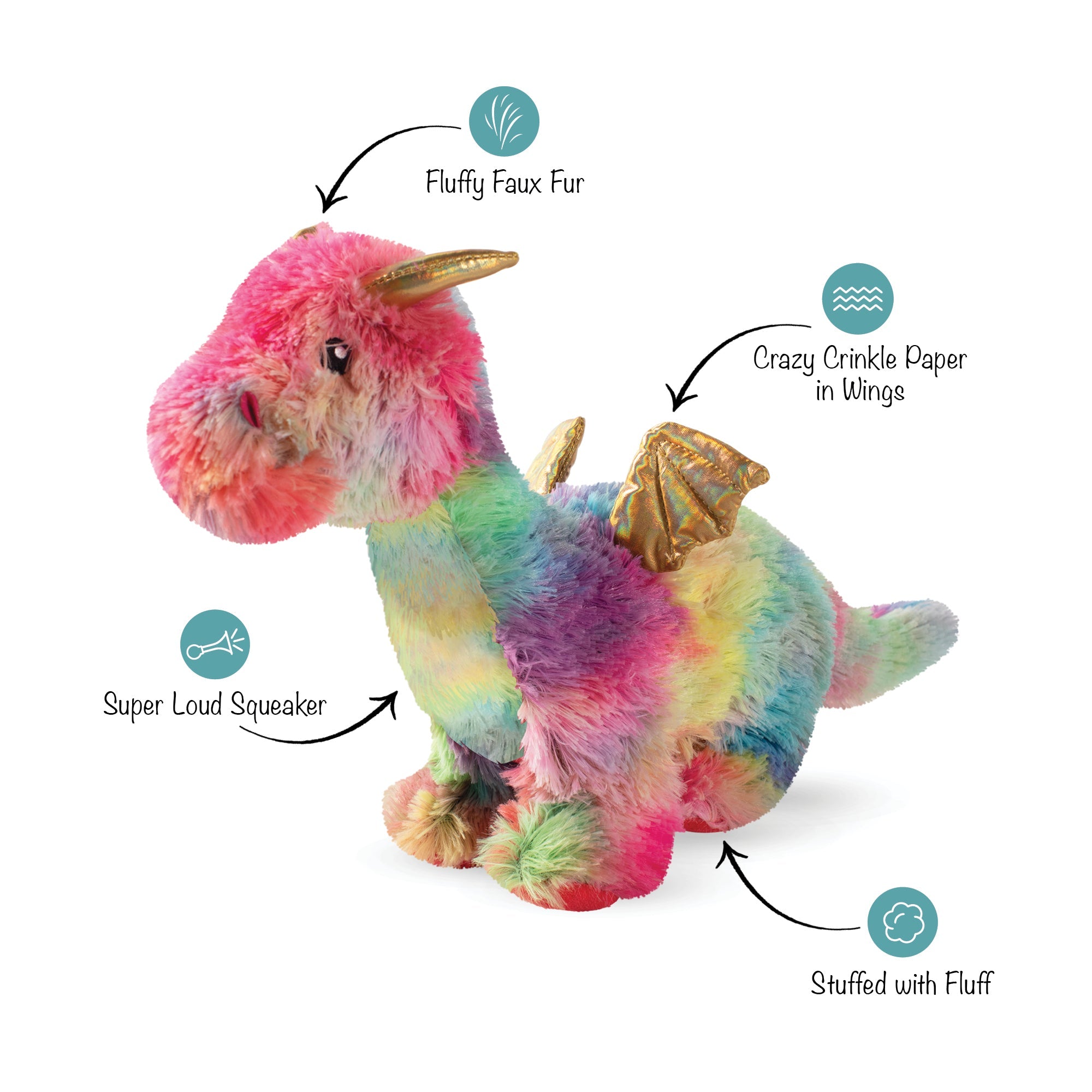 Ember The Rainbow Dragon Plush Dog Toy