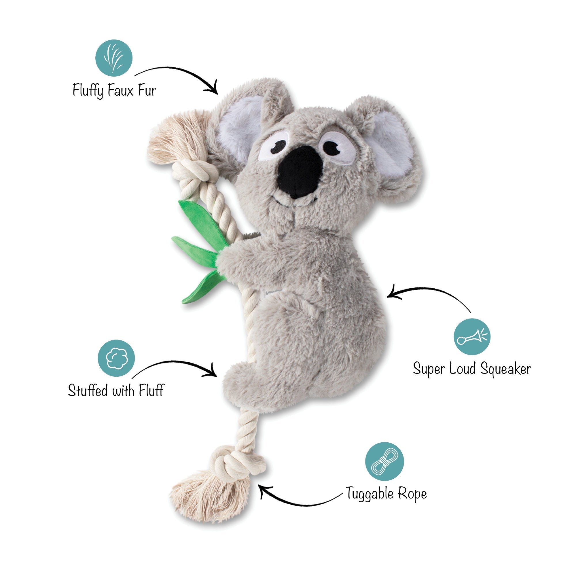 Koa The Koala Plush Dog Toy With Rope