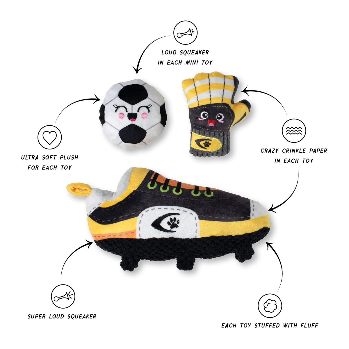 Wagsdale Goooooal! 3pc Plush Dog Toy Set