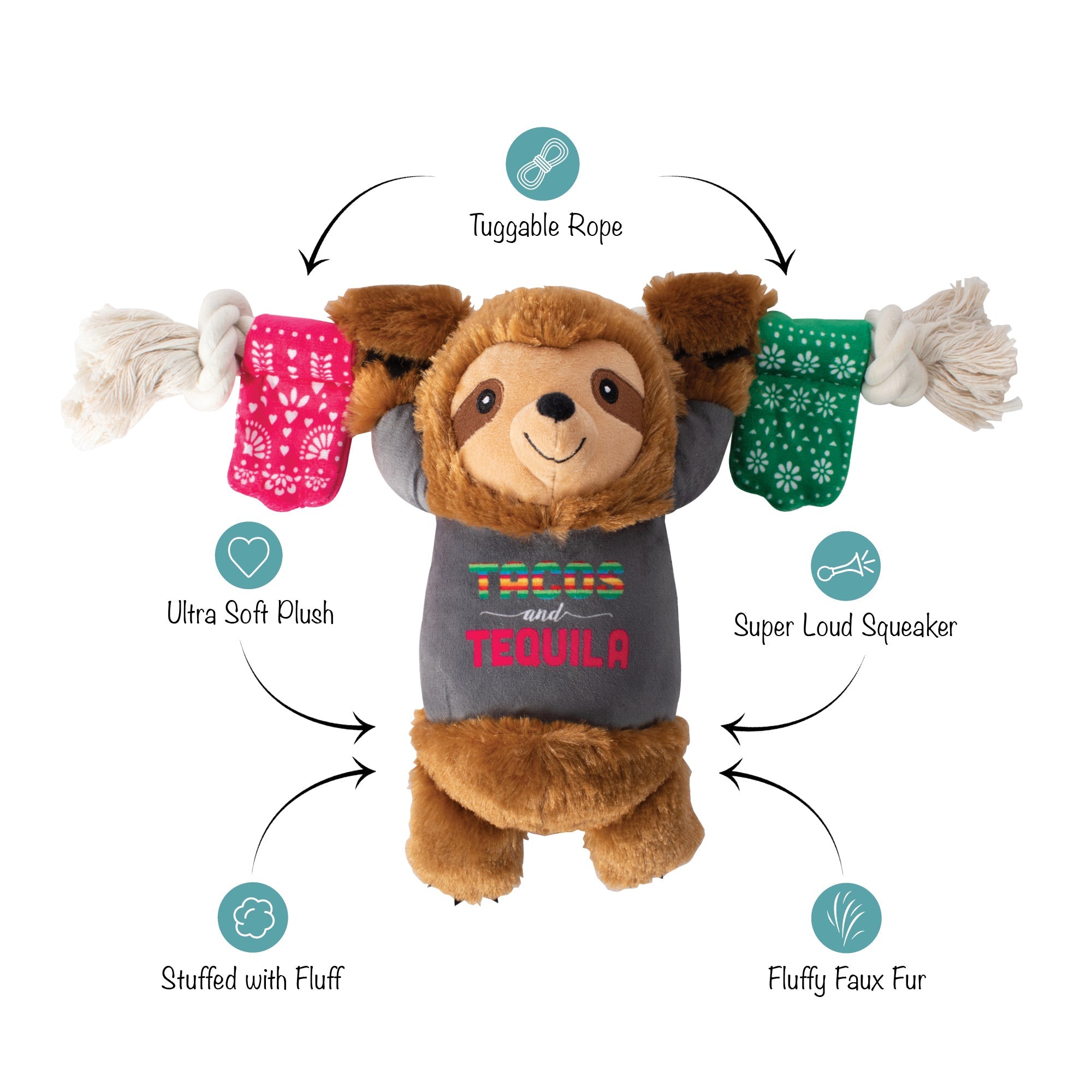 Tacos & Tequila Plush Dog Toy With Rope