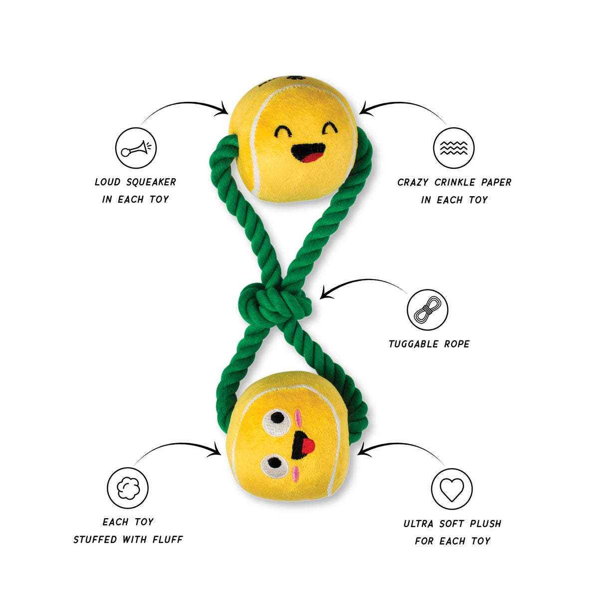 Wagsdale Game, Set, Match Plush Dog Toy With Rope