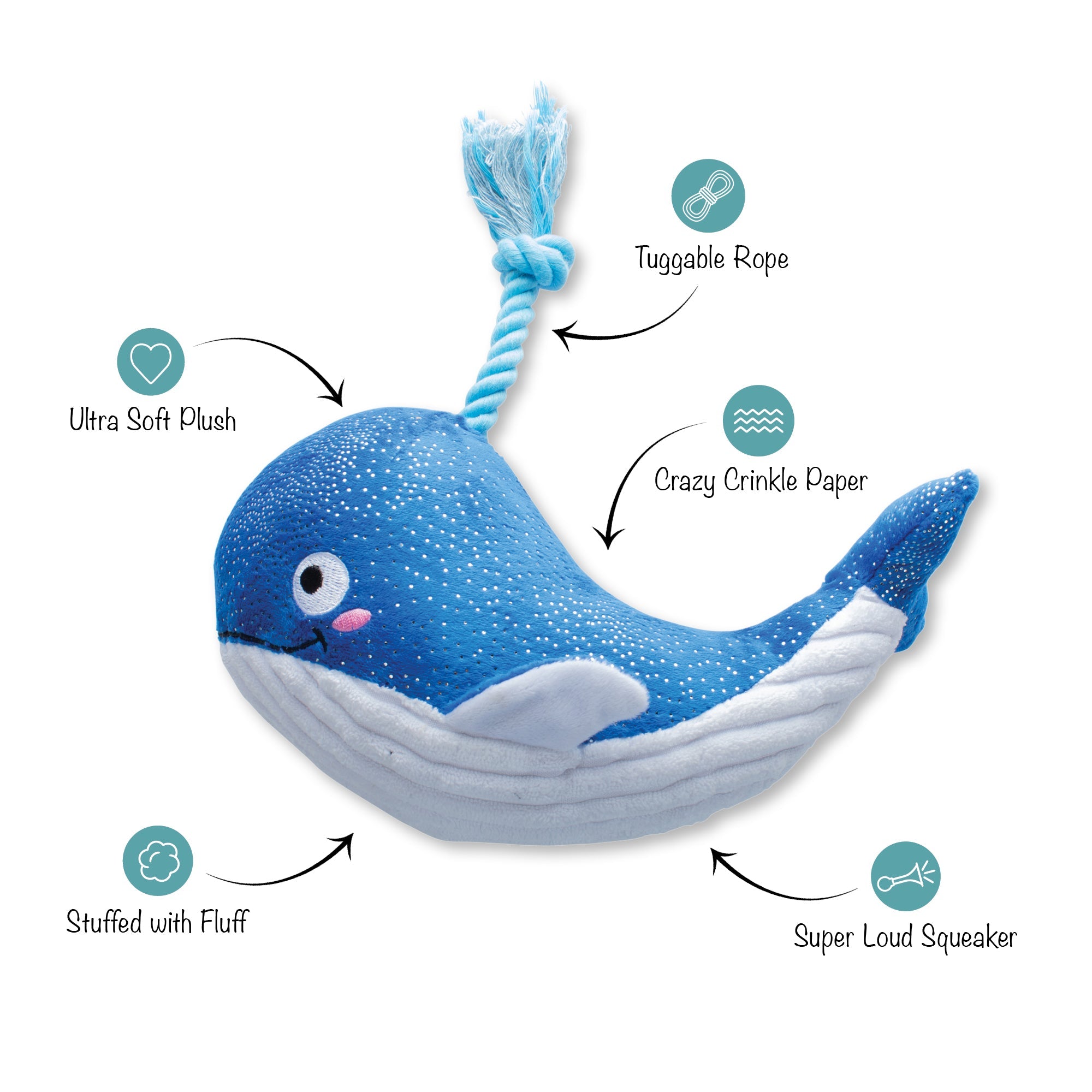 Whale, Hello There Plush Dog Toy With Rope