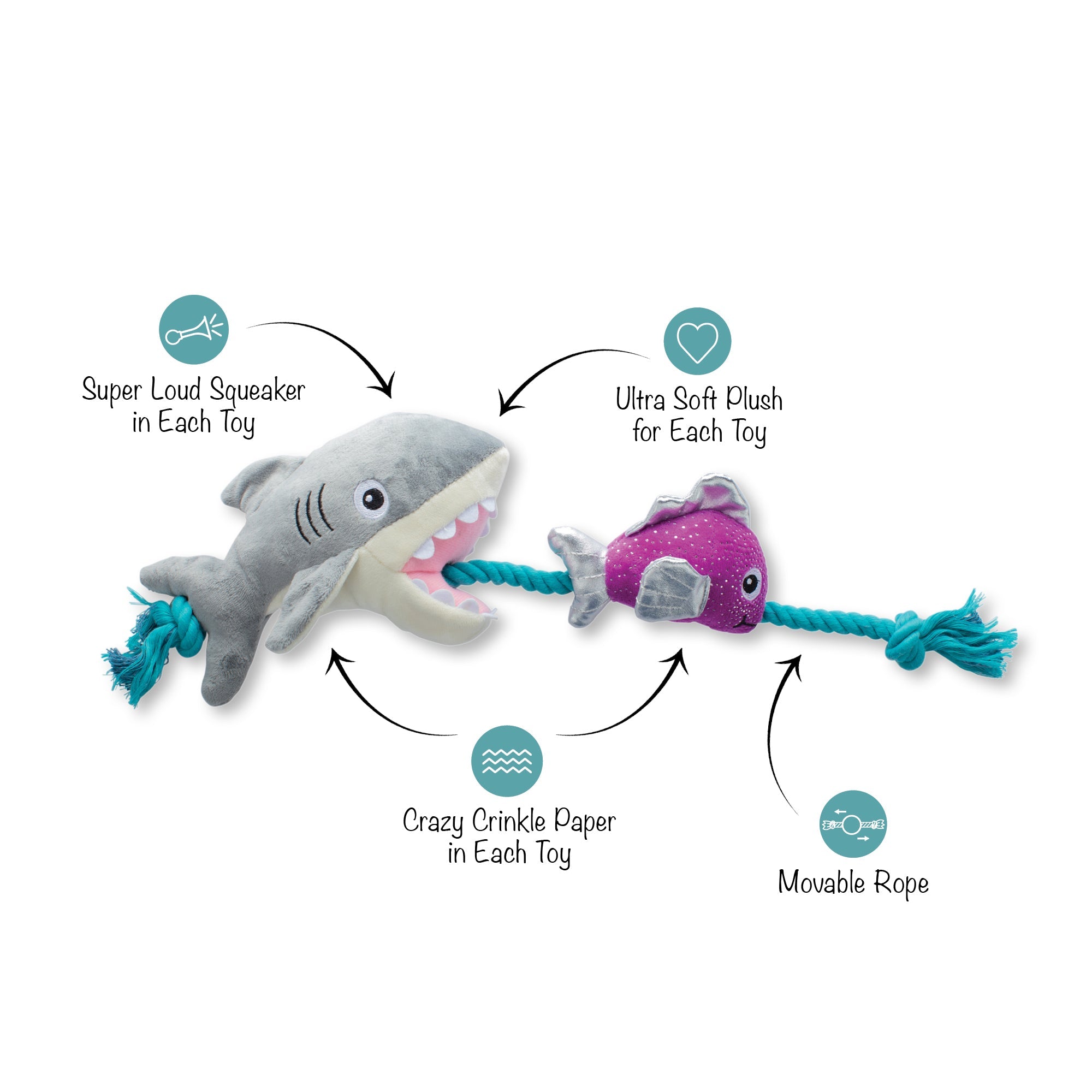 Shark Bait Plush Dog Toy With Rope