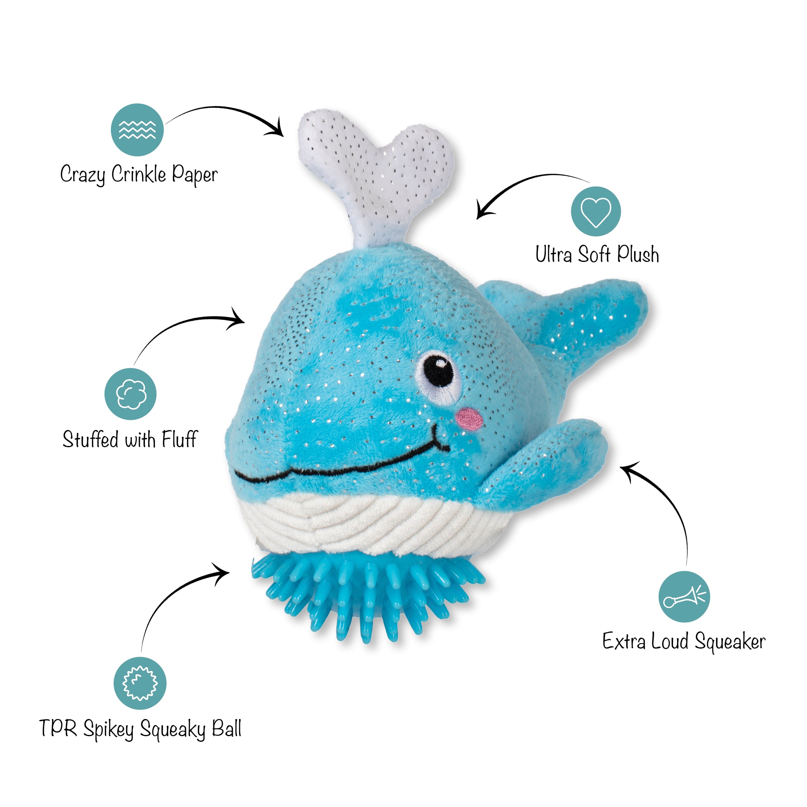 Feeling Whaley Good! Plush/Spiky Ball Dog Toy