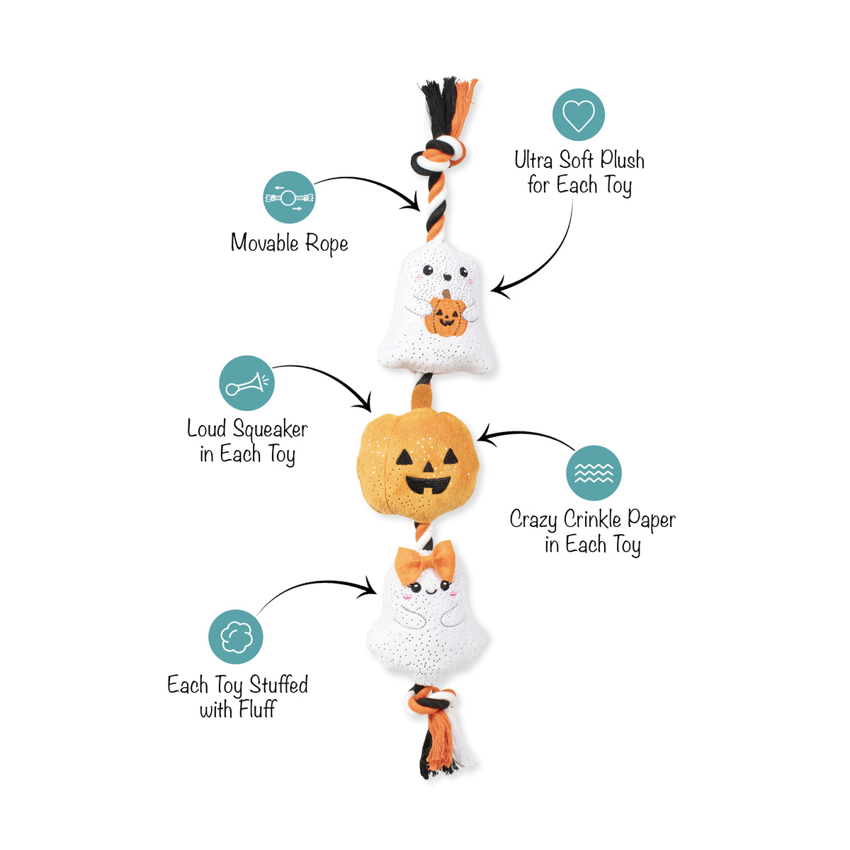 Ghostly Gang Plush Dog Toy With Rope