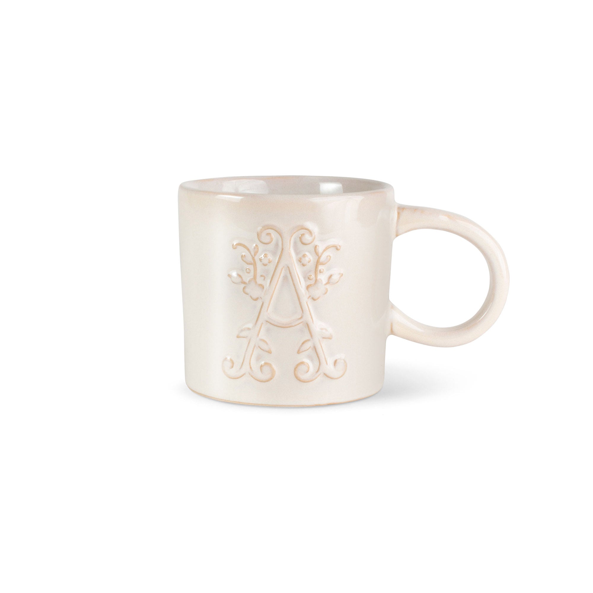 White Floral "A" Artisan Monogram Mug