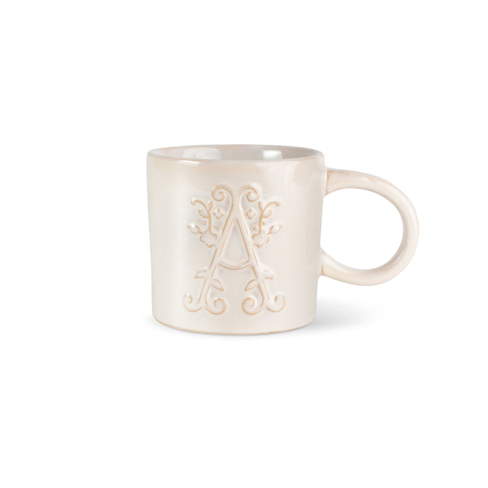 WHITE FLORAL "A" ARTISAN MONOGRAM MUG