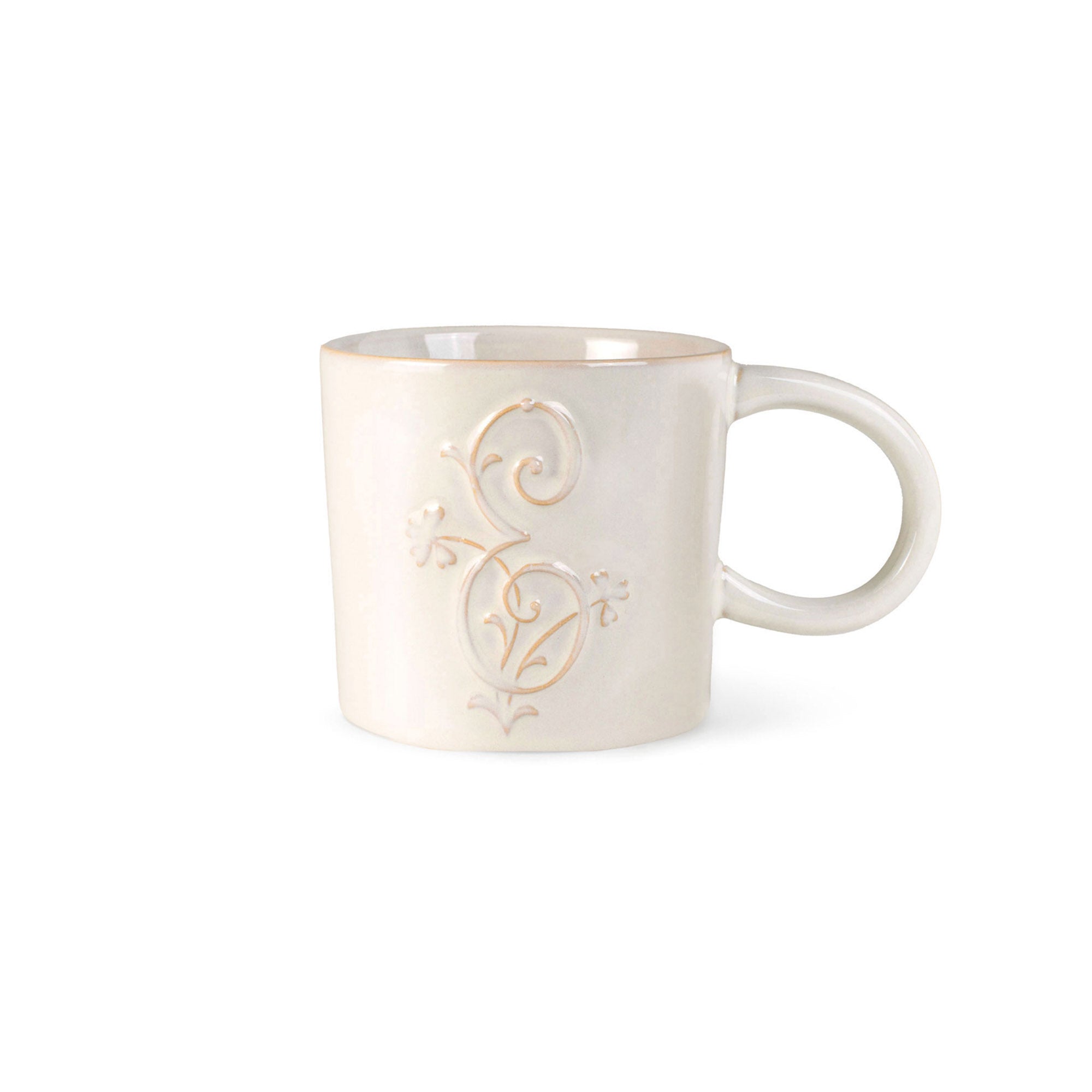 White Floral "E" Artisan Monogram Mug