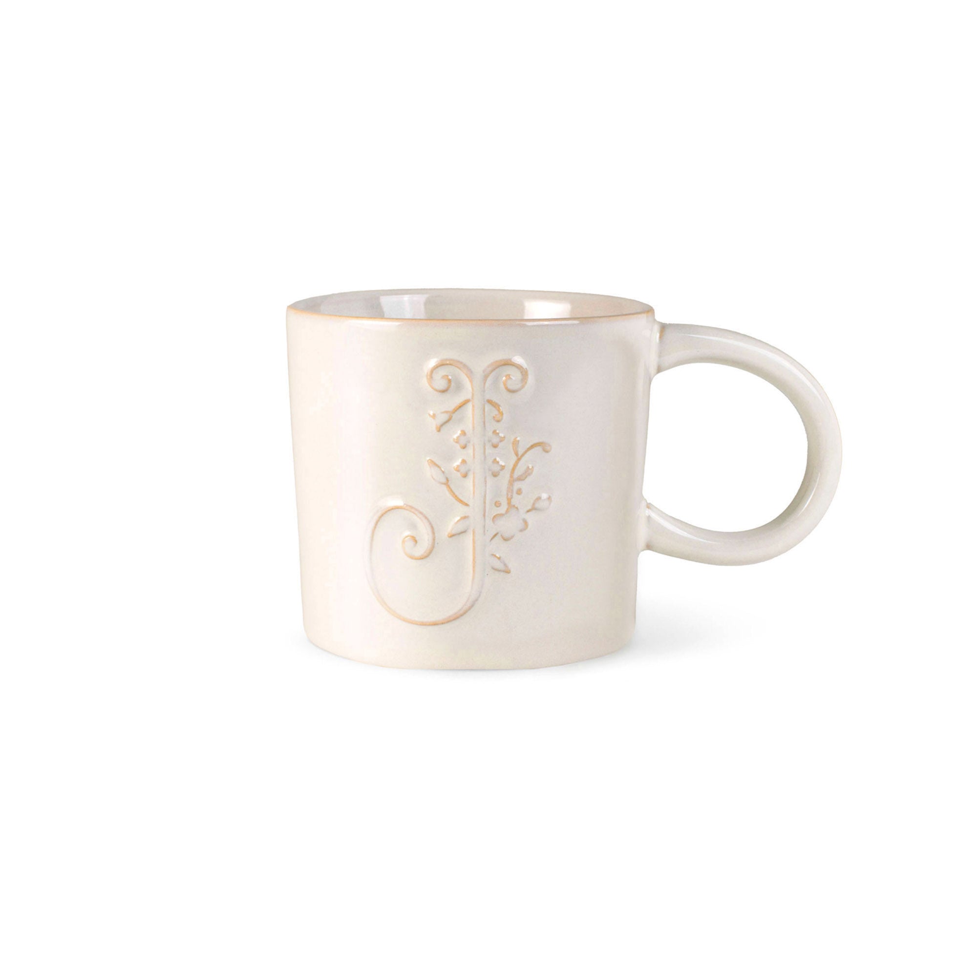 White Floral "J" Artisan Monogram Mug