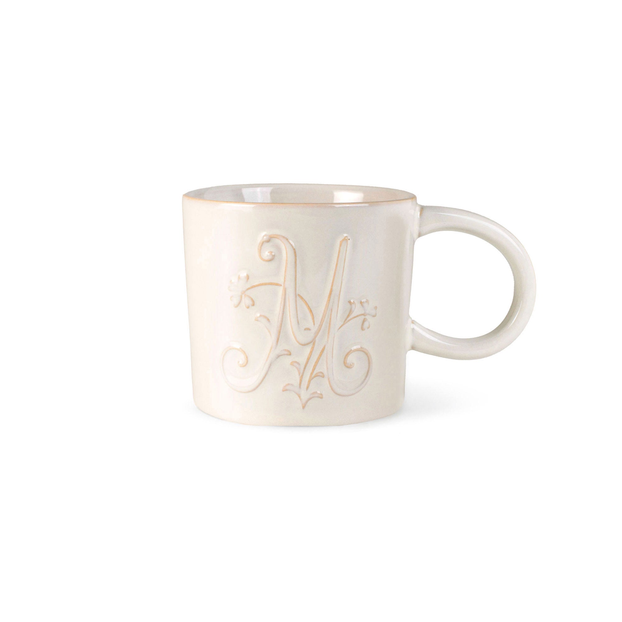 White Floral "M" Artisan Monogram Mug