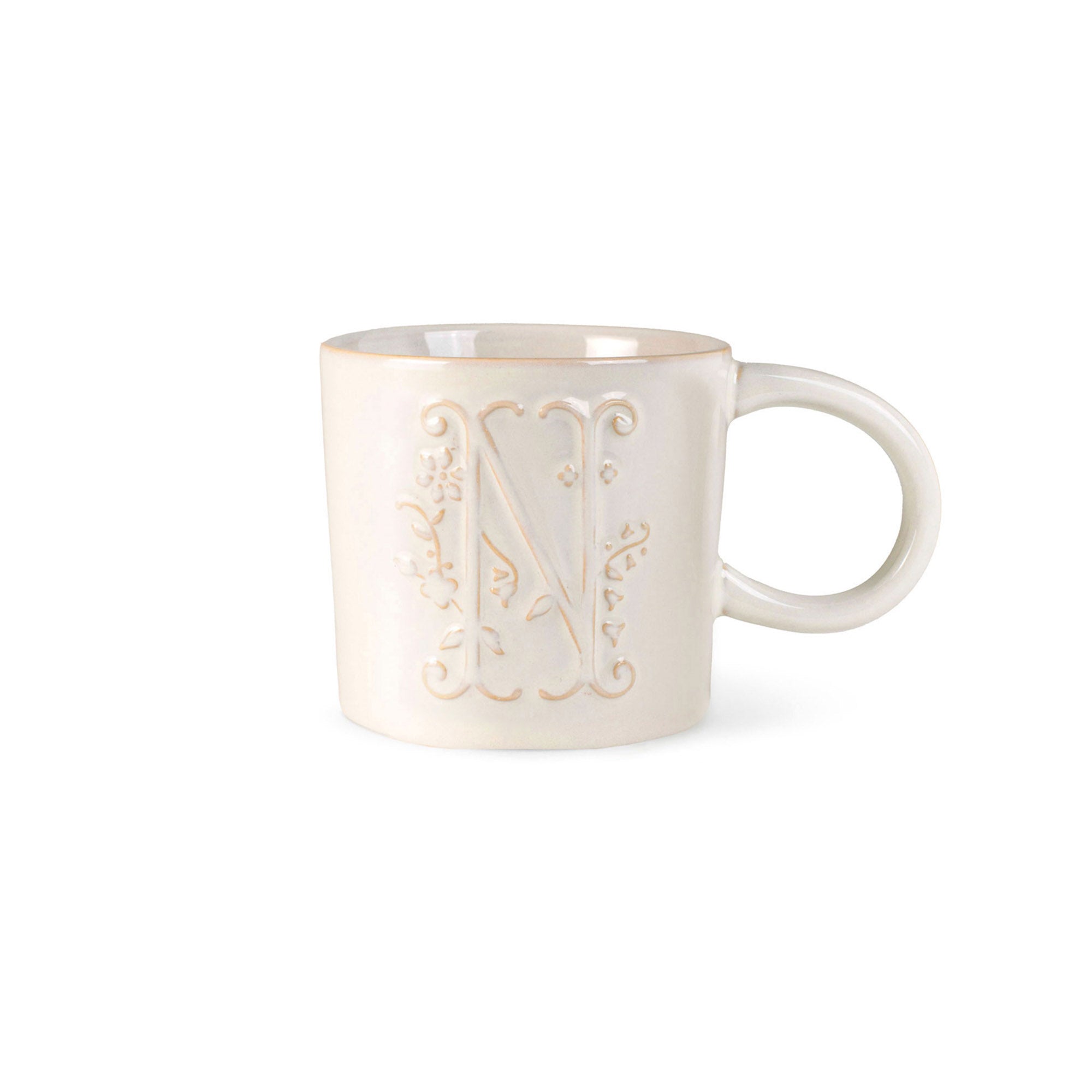 White Floral "N" Artisan Monogram Mug