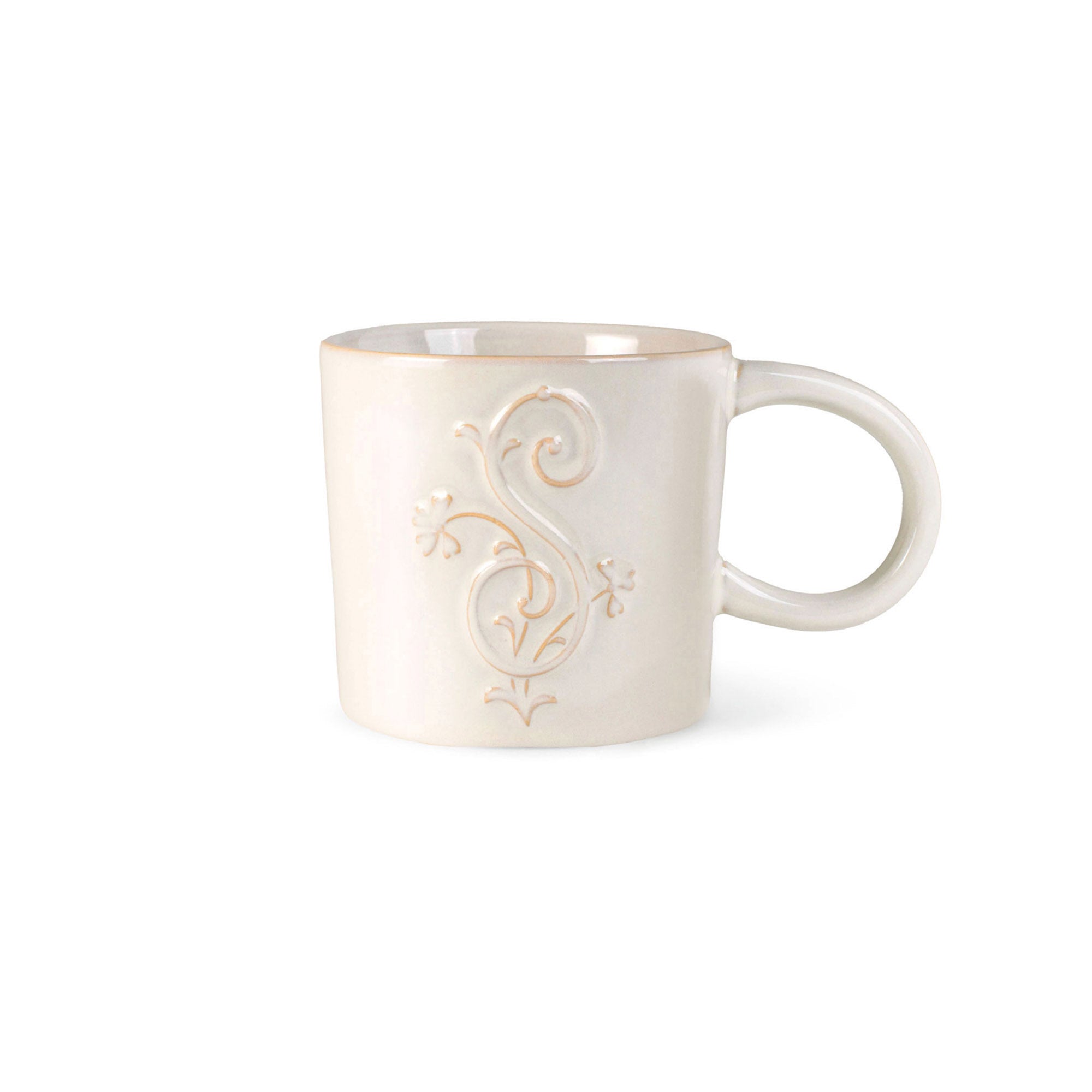 White Floral "S" Artisan Monogram Mug
