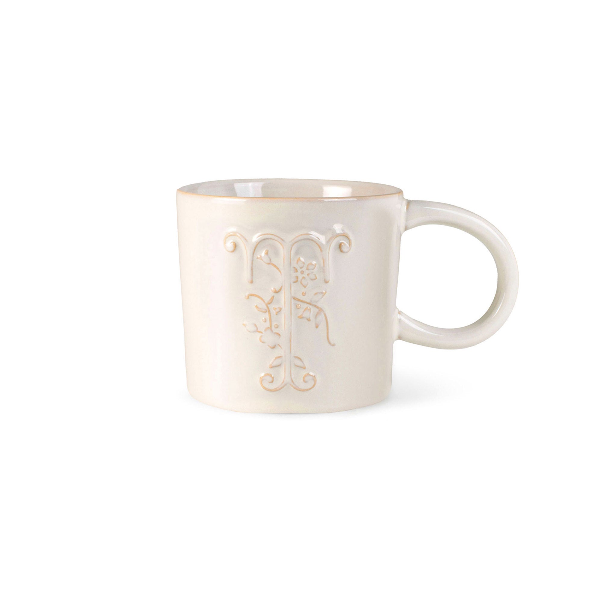 White Floral "T" Artisan Monogram Mug