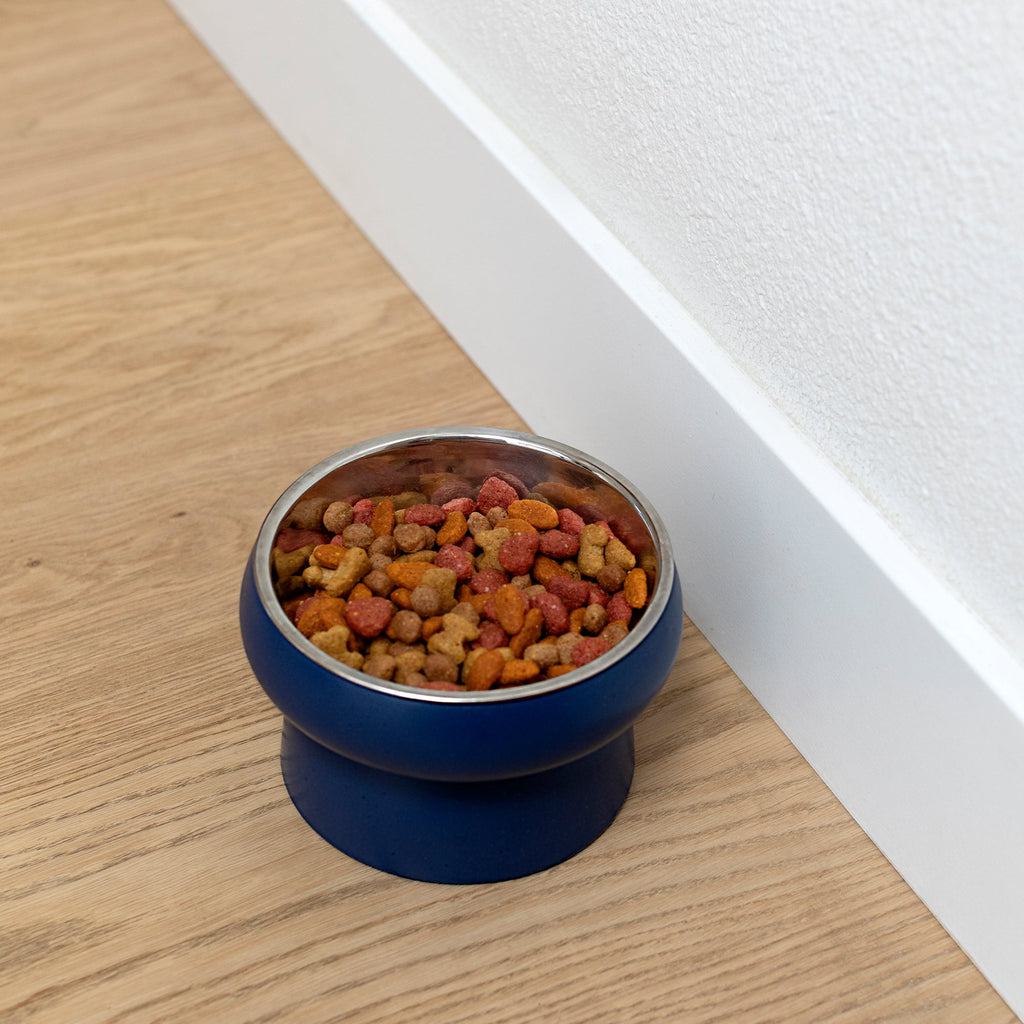 Matte Speckled Navy Small Feeder With Bowl