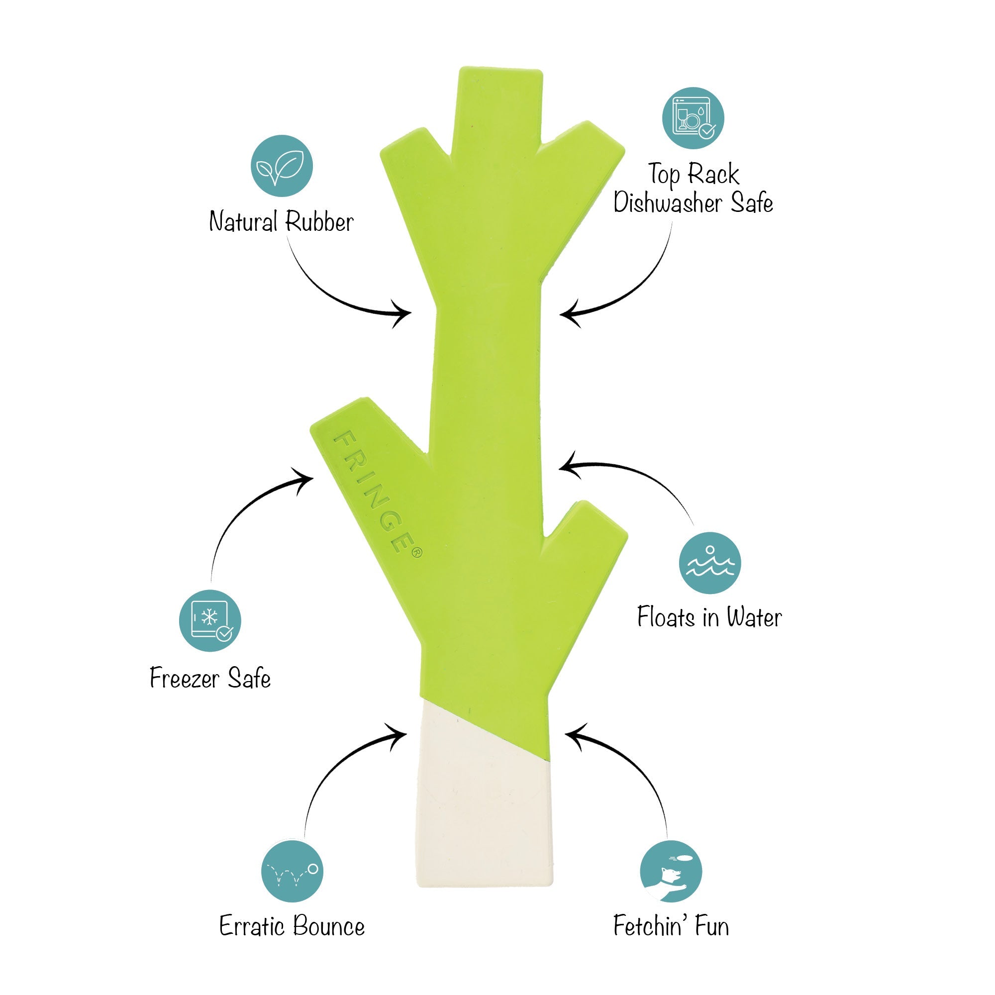 Stick With Me Lime/White Rubber Dog Toy