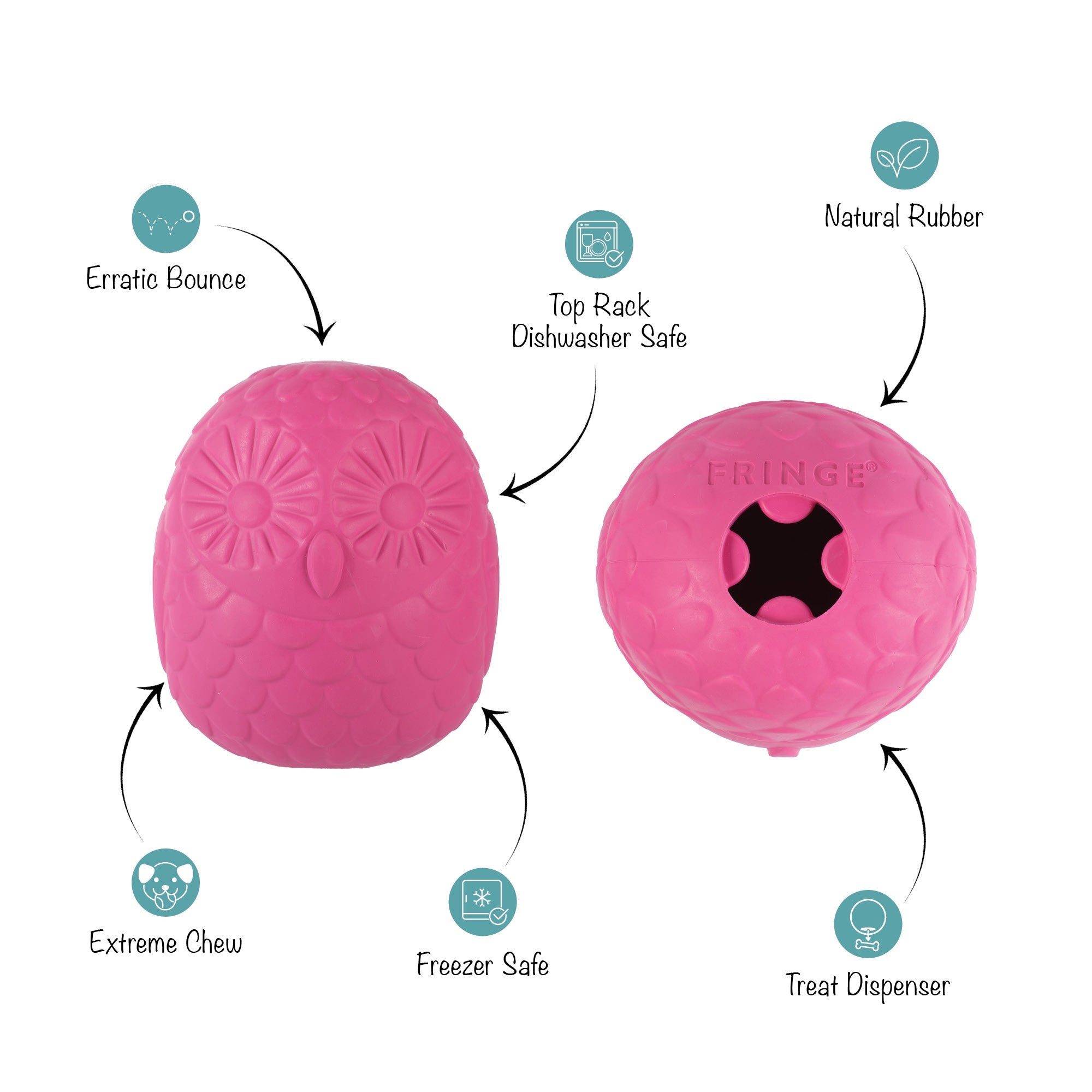 You're A Hoot Hot Pink Rubber Dog Toy