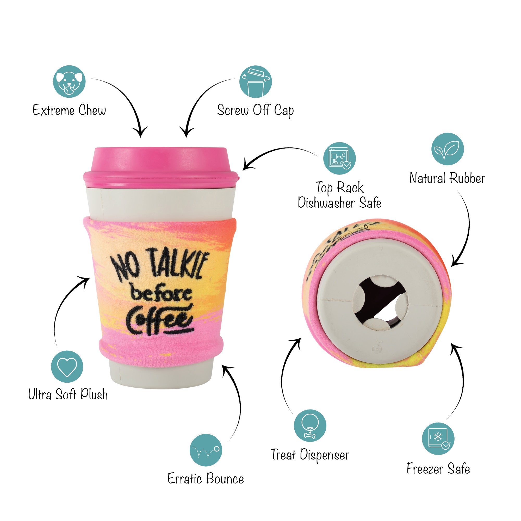 No Talkie Before Coffee Rubber/Plush Dog Toy