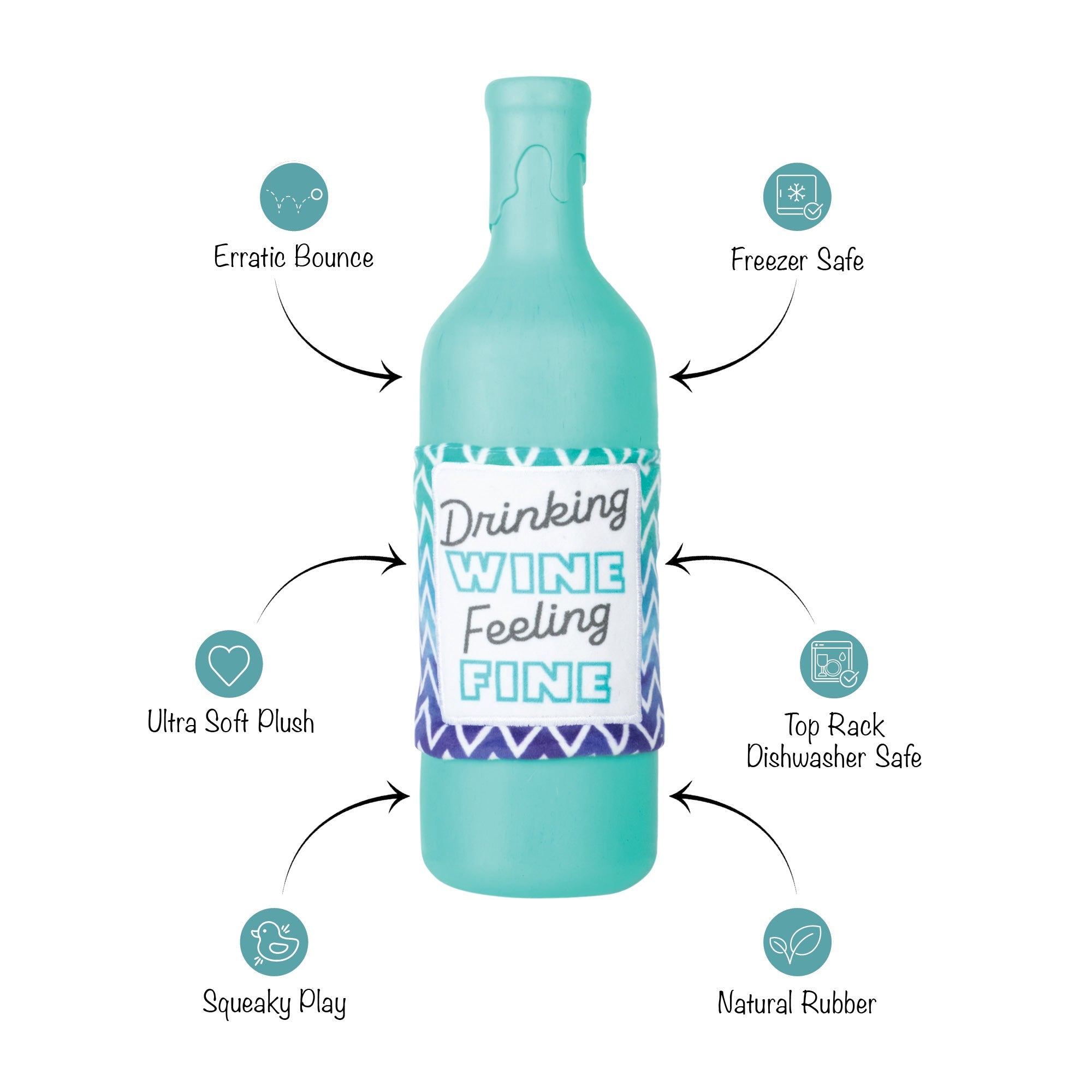 Drinking Wine, Feeling Fine Rubber/Plush Dog Toy