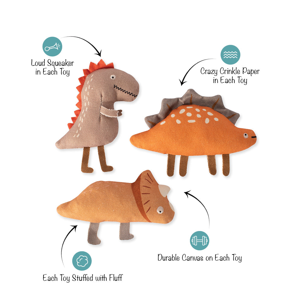 We Came. We Saur. 3pc Mini Canvas Dog Toy Set