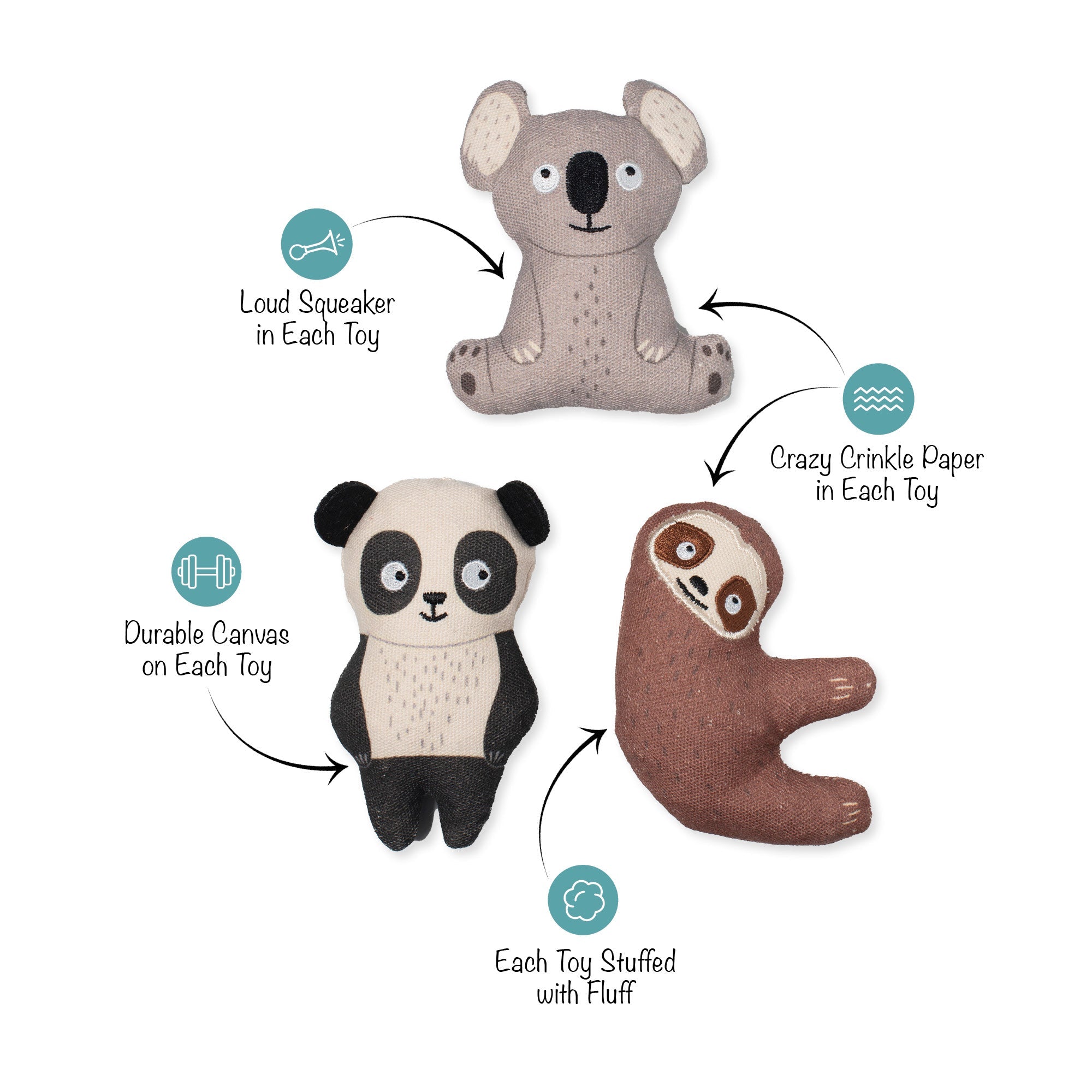 Cuddle Buddies 3pc Mini Canvas Dog Toy Set
