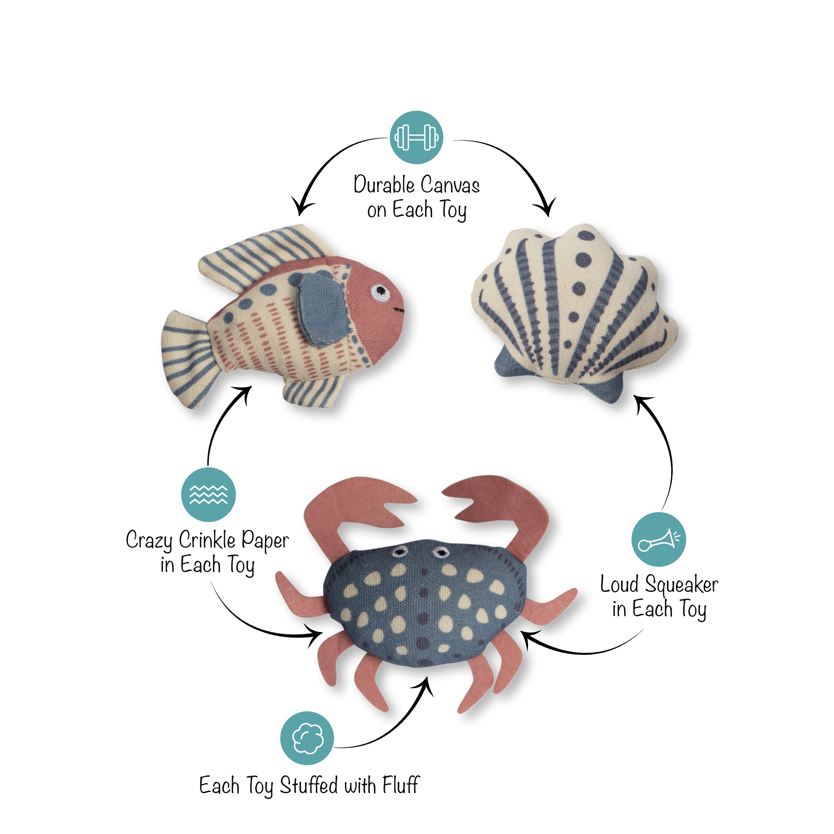 High Tides Good Vibes 3pc Mini Canvas Dog Toys