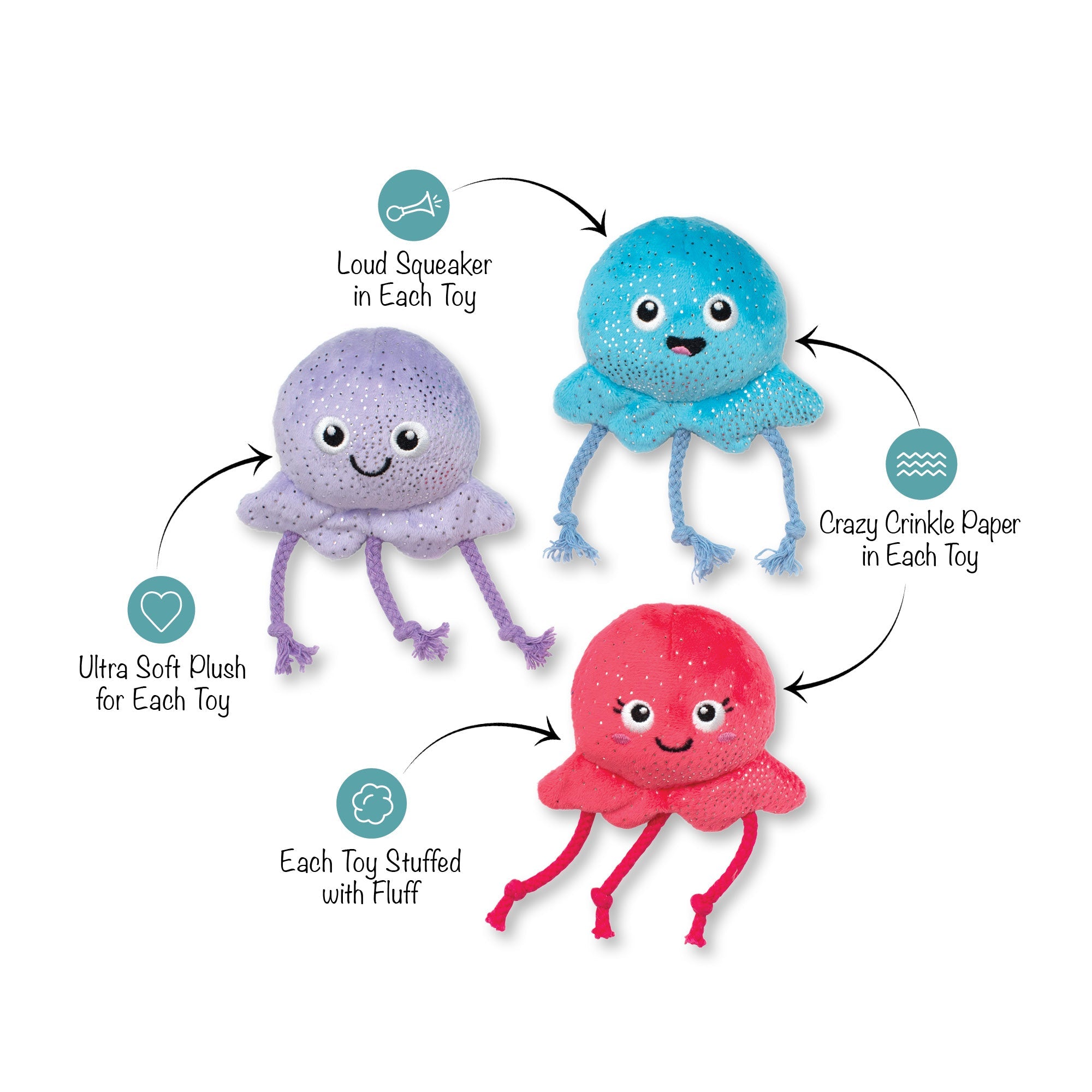 Too Tenta-Cool 3pc Mini Plush Dog Toy Set