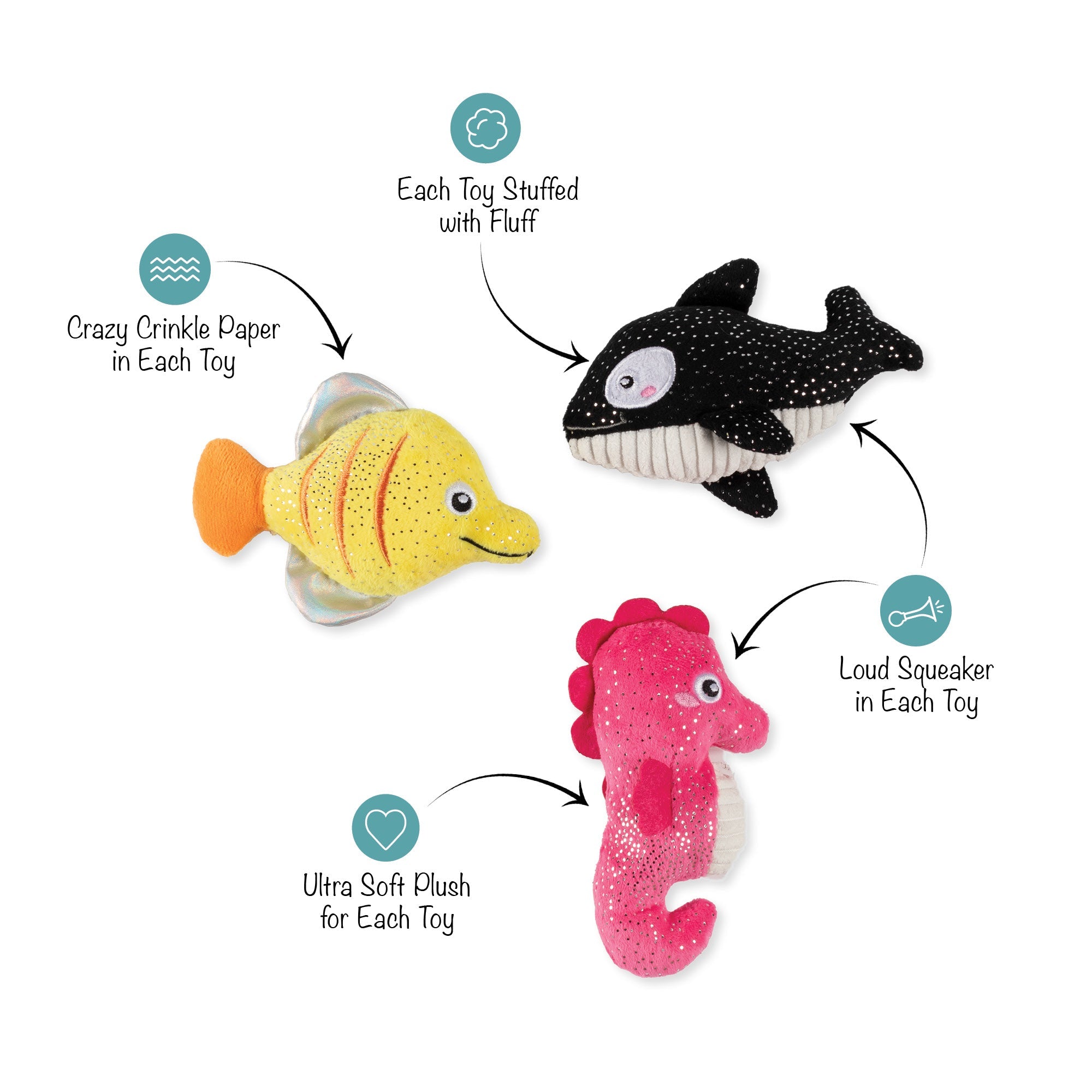 High Fin Buds 3pc Mini Plush Dog Toy Set