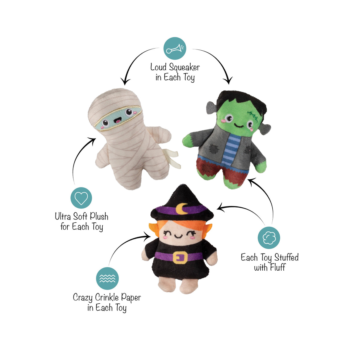 Ghouls Wanna Have Fun 3pc Mini Plush Dog Toy Set