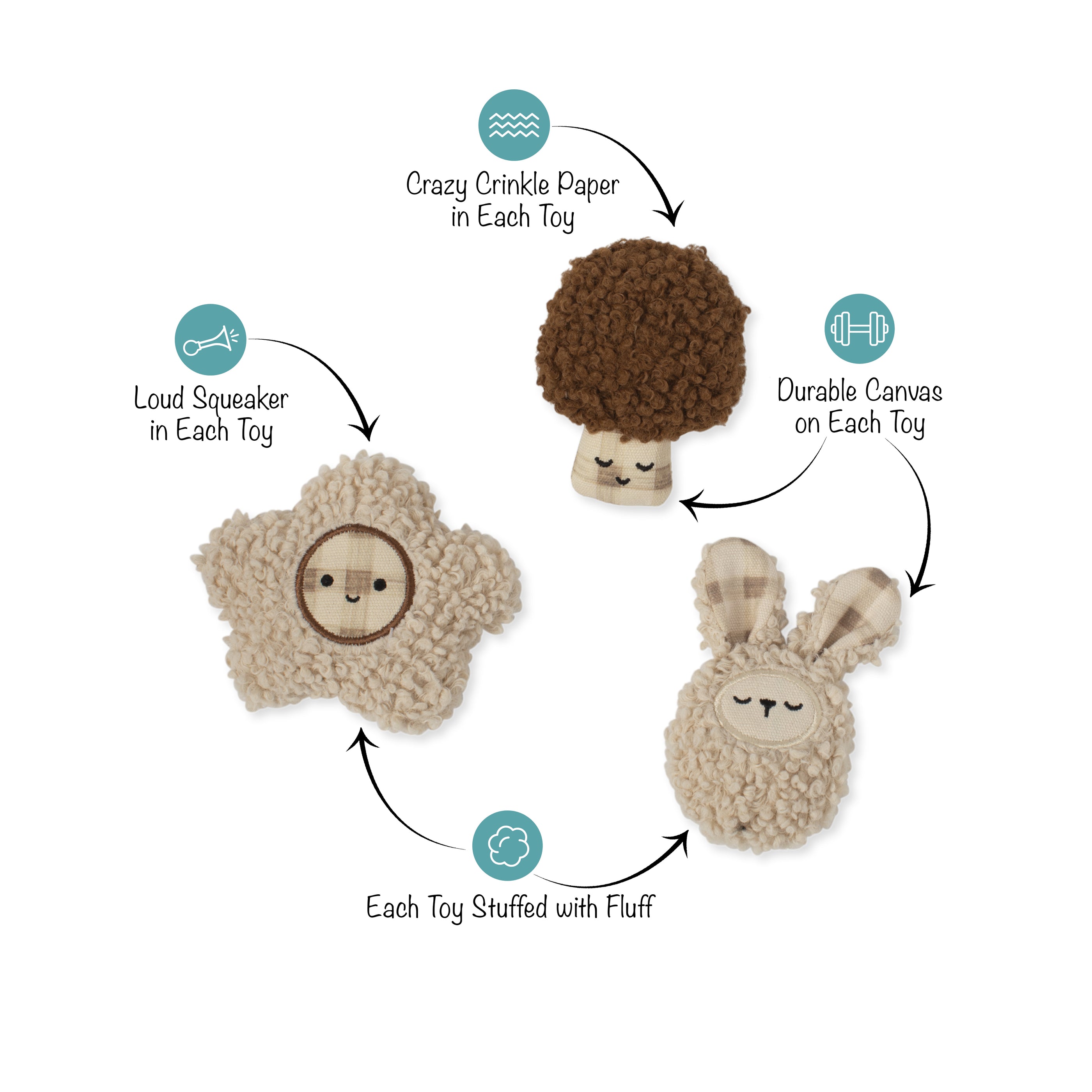 Meadow Blooms 3pc Textured Patchwork Mini Dog Toy Set