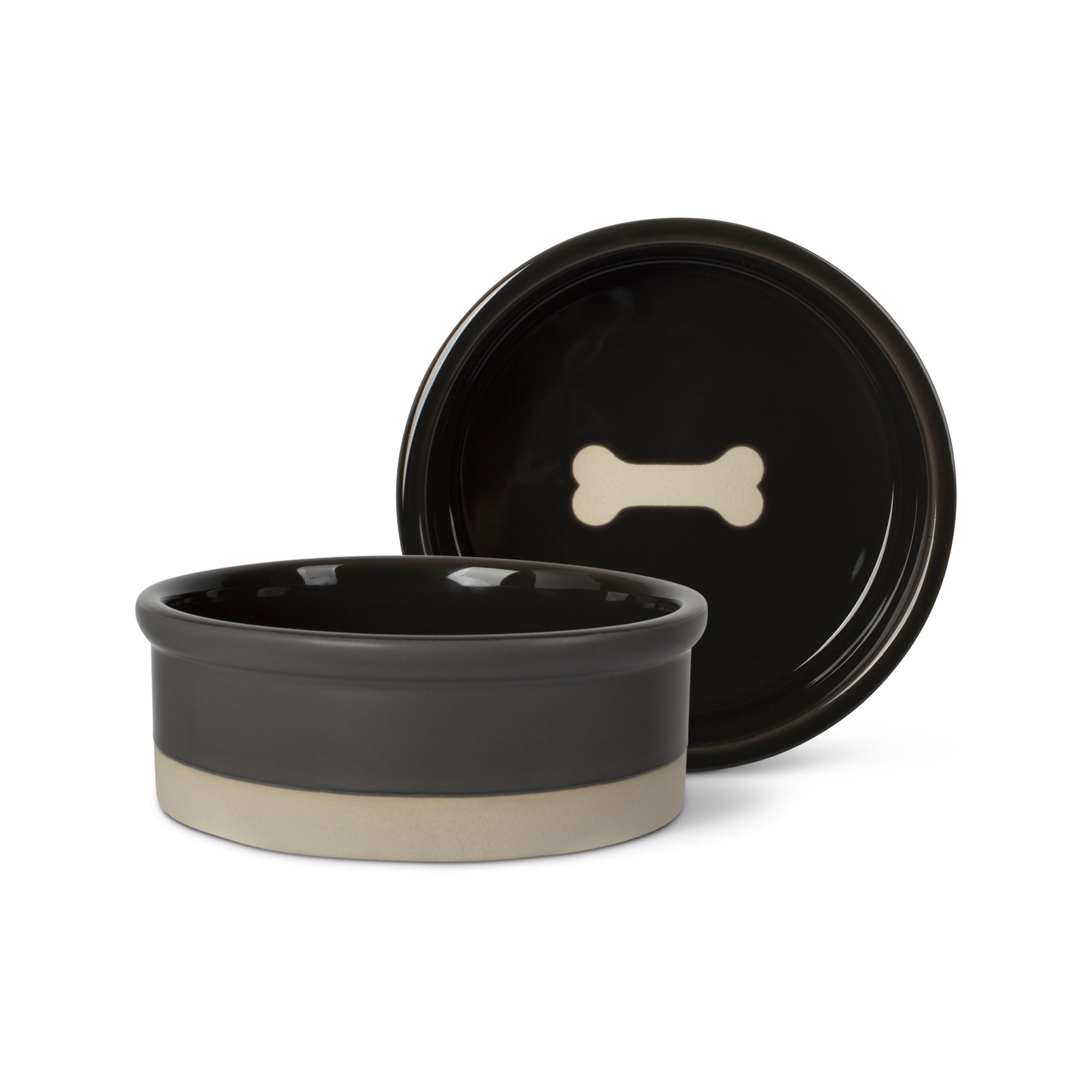 Bone Charcoal Medium Stoneware Dog Bowl